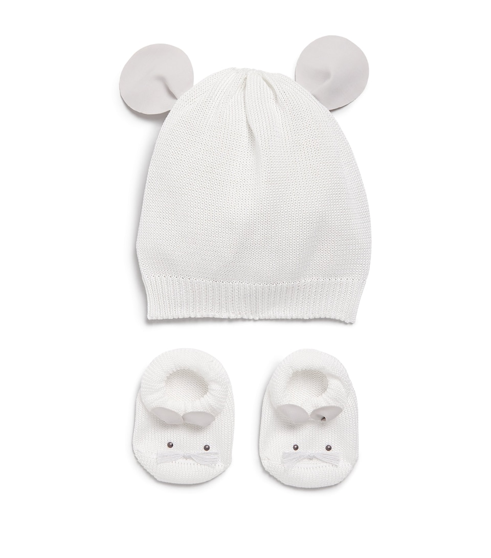 Story Loris Mouse Beanie and Boots Gift Set (3-9 Months) Yye White/grey