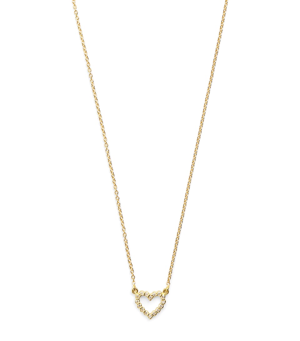 Mini Yellow Gold and Diamonds Open Heart Necklace