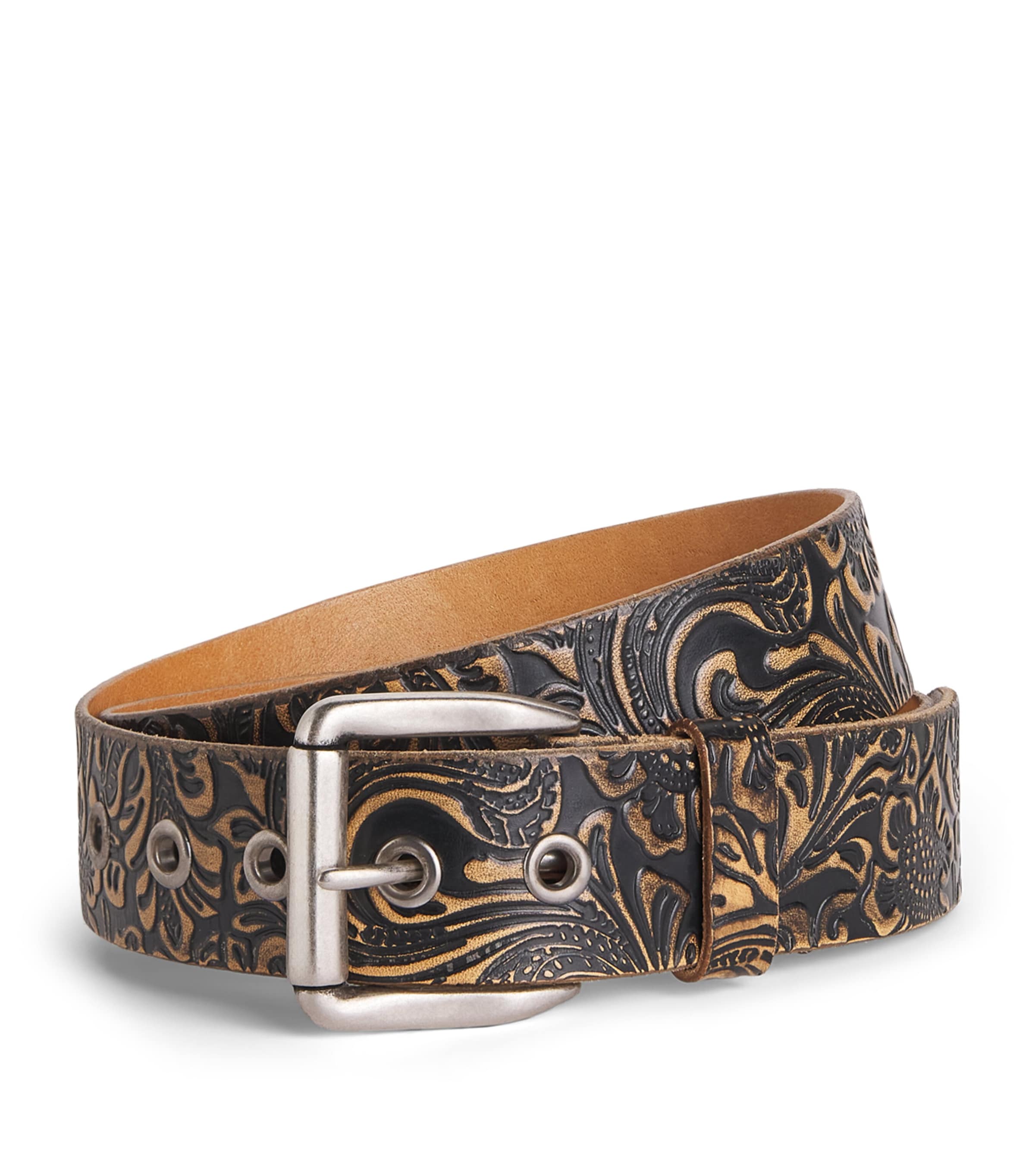 Leather Engraved Paisley Belt