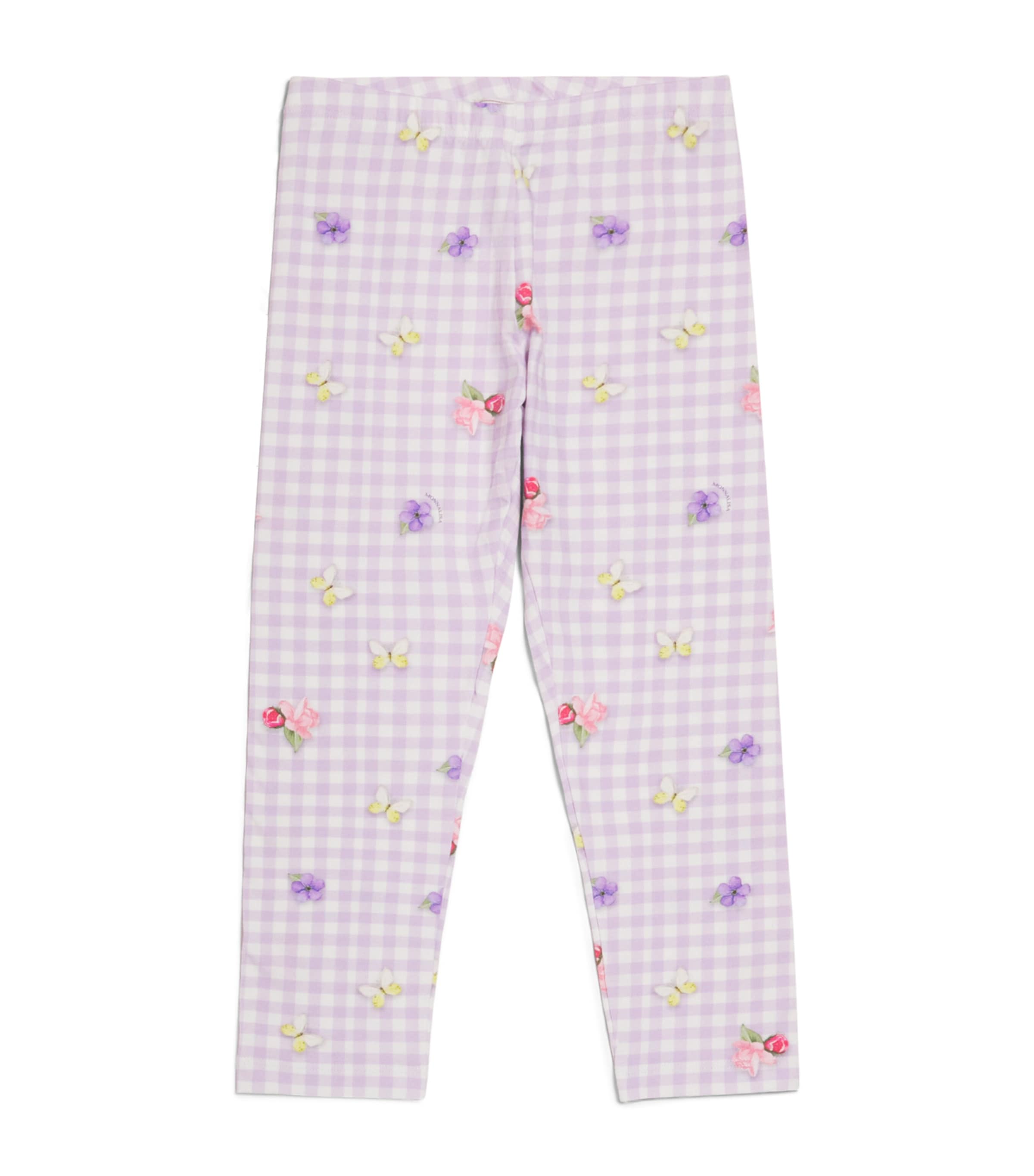 Monnalisa Stretch-Cotton Floral Check Print Leggings (2-12 Years) Lilac