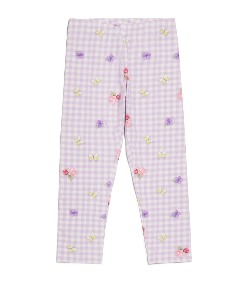 Monnalisa Stretch-Cotton Floral Check Print Leggings (2-12 Years) Lilac