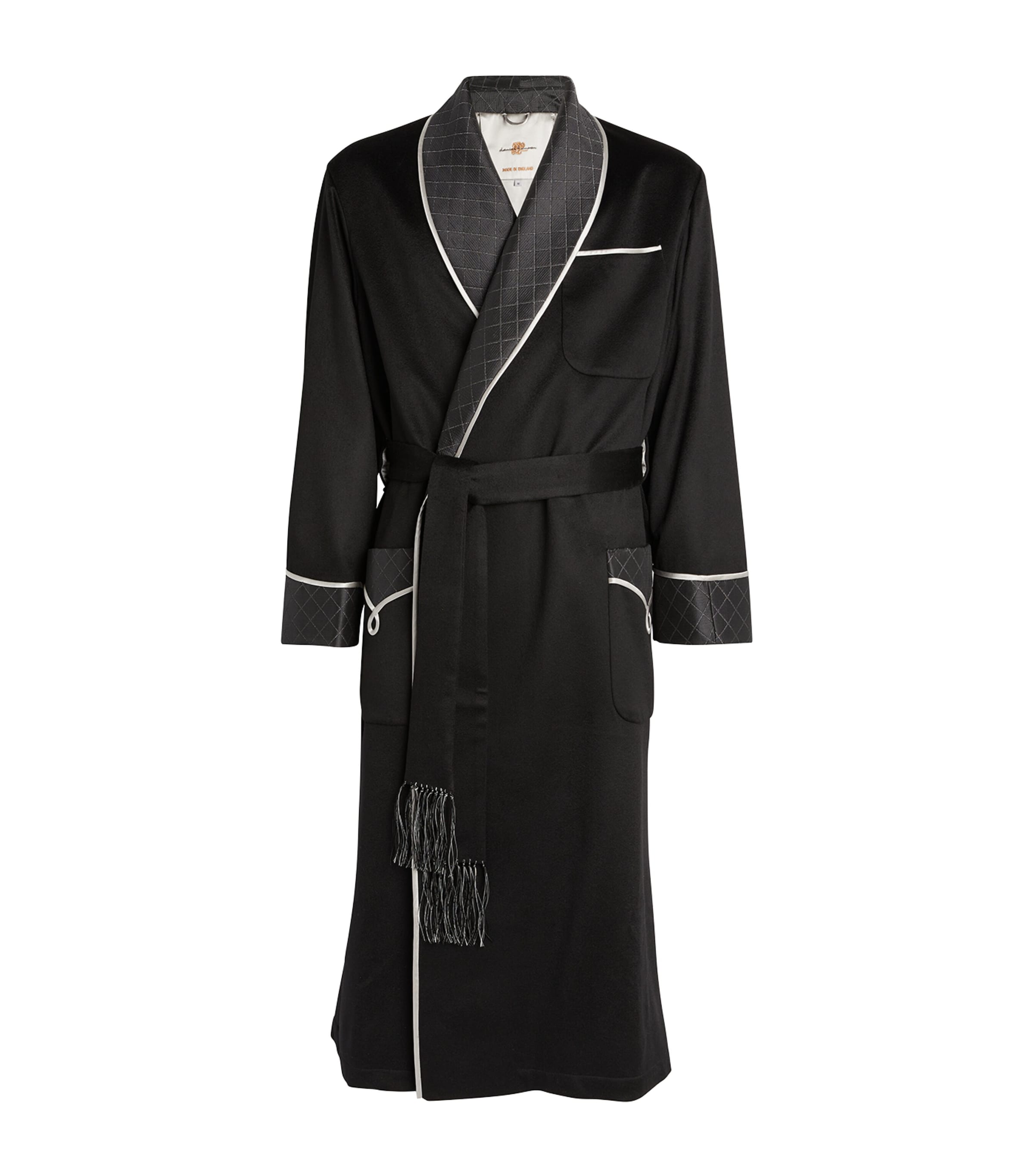 Daniel Hanson Mens Cashmere-Silk Robe Black