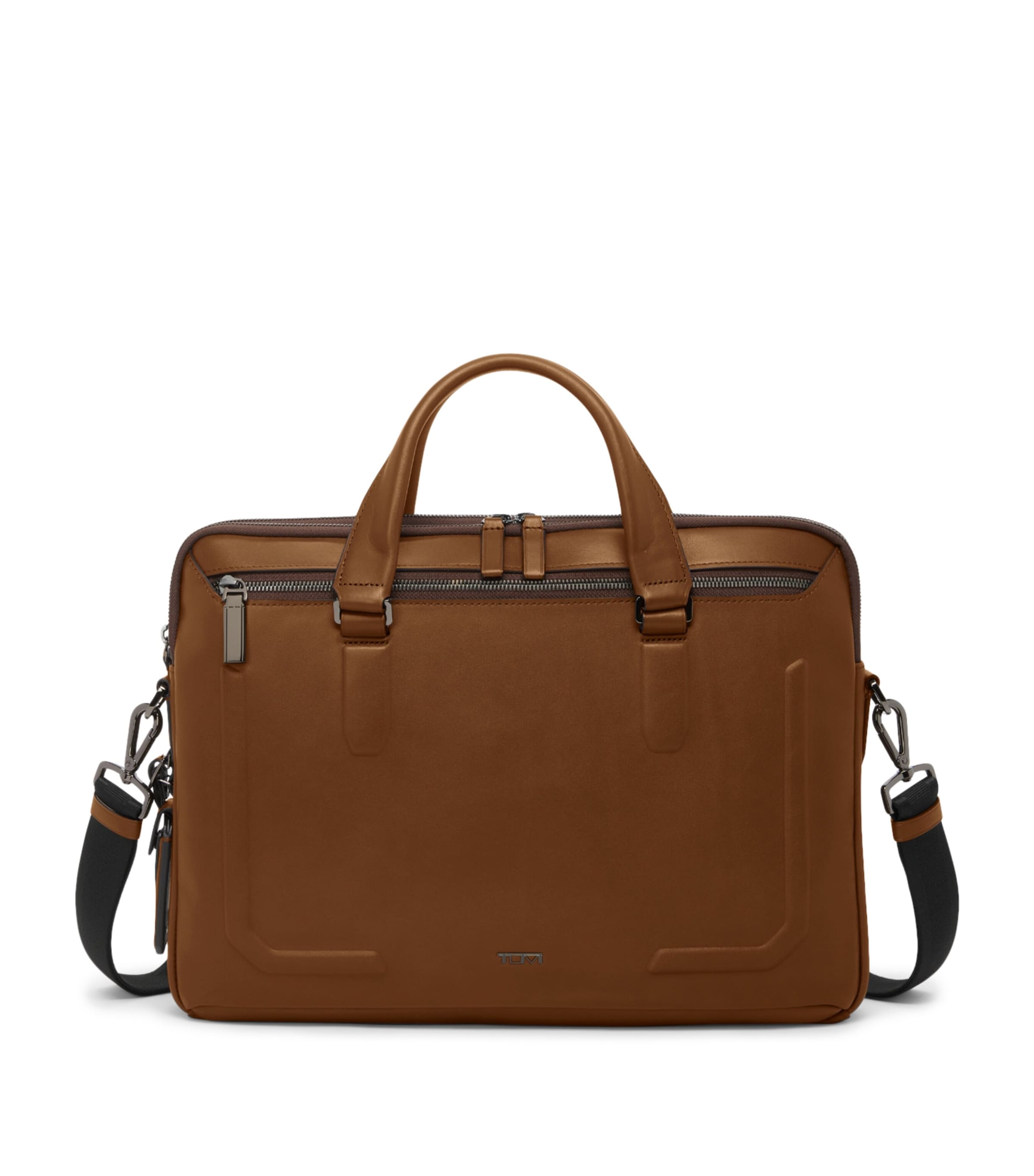Tumi Leather Harrison Briefcase Cognac Bombe