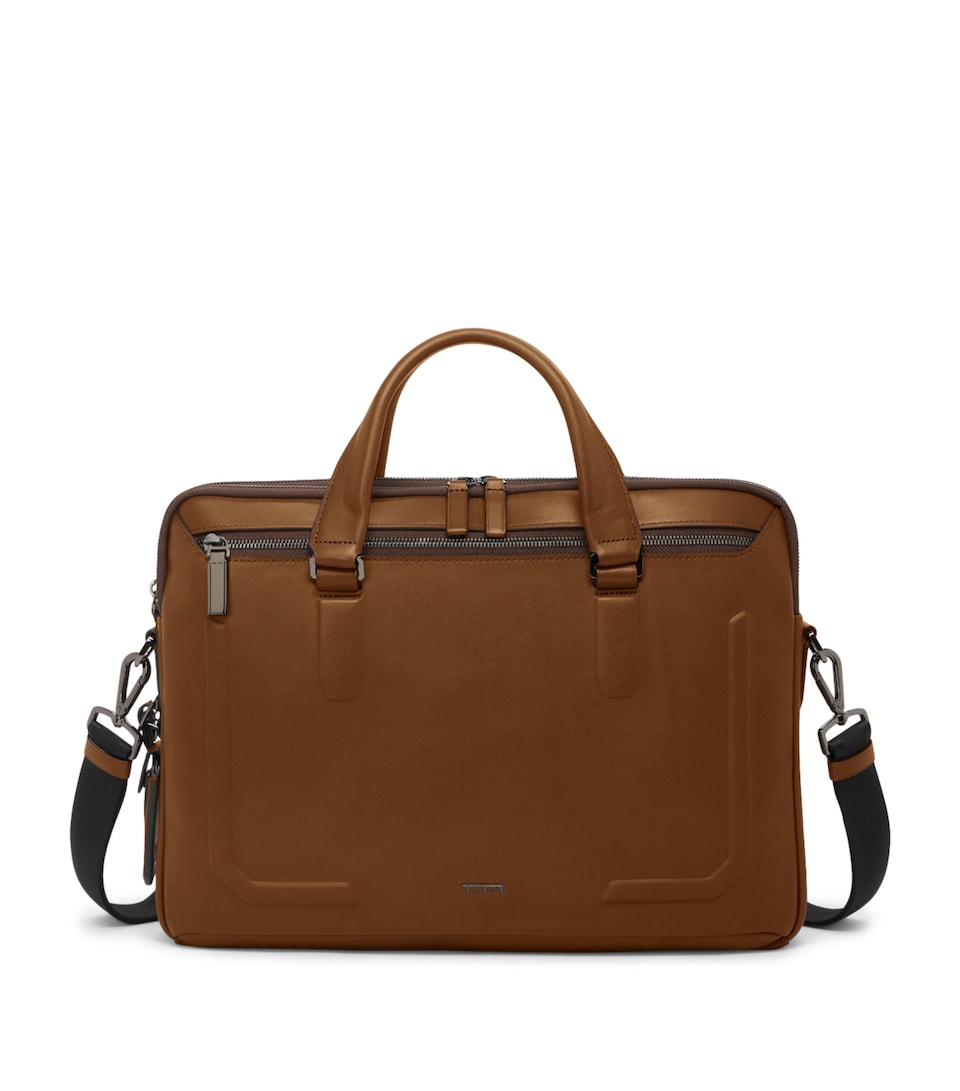 Tumi Leather Harrison Briefcase Cognac Bombe