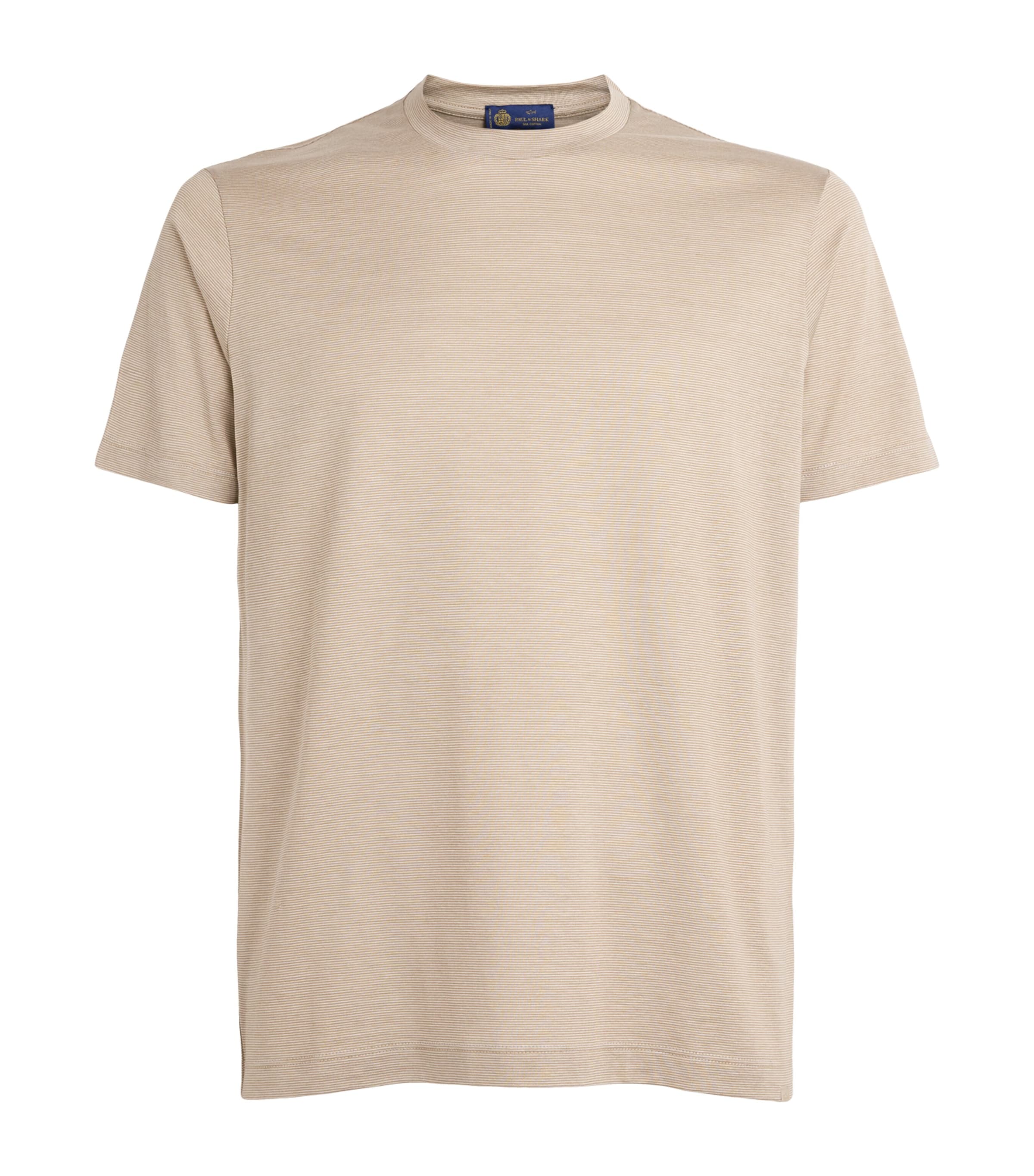 Paul & Shark Mens Cotton-Silk Stripe T-Shirt Beige