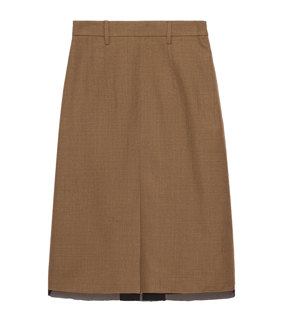 Prada Womens Wool Midi Skirt Brown