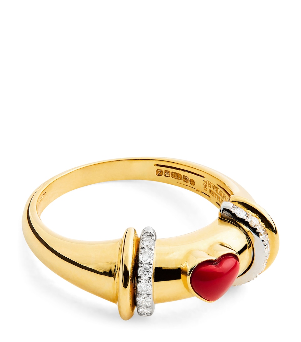 Yellow Gold, Diamond and Coral Lot N*91 Ring