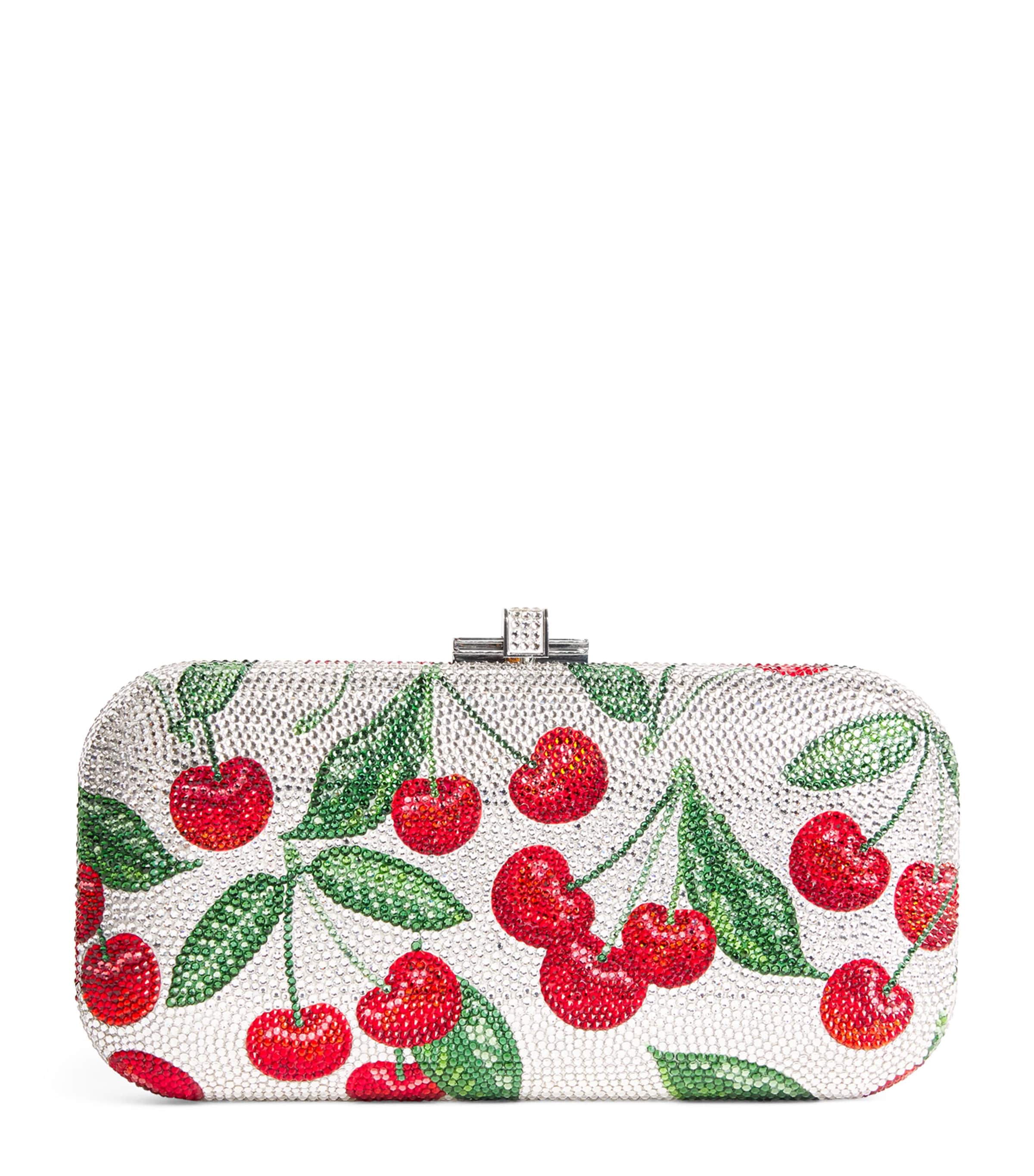 Judith Leiber Crystal Long Slide Cherries Clutch Bag Silver Rhine Multi