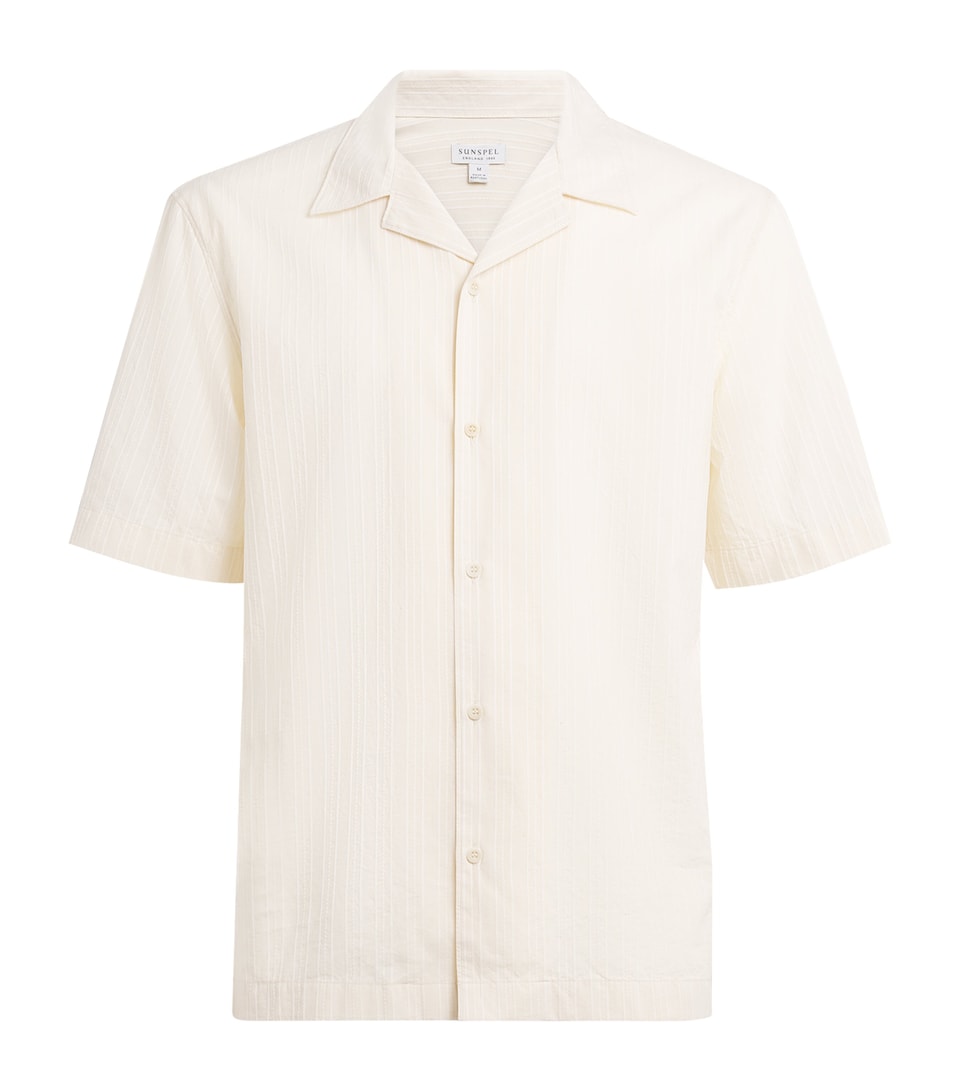 Sunspel Mens Cotton Textured Stripe Shirt Whcr Ecru
