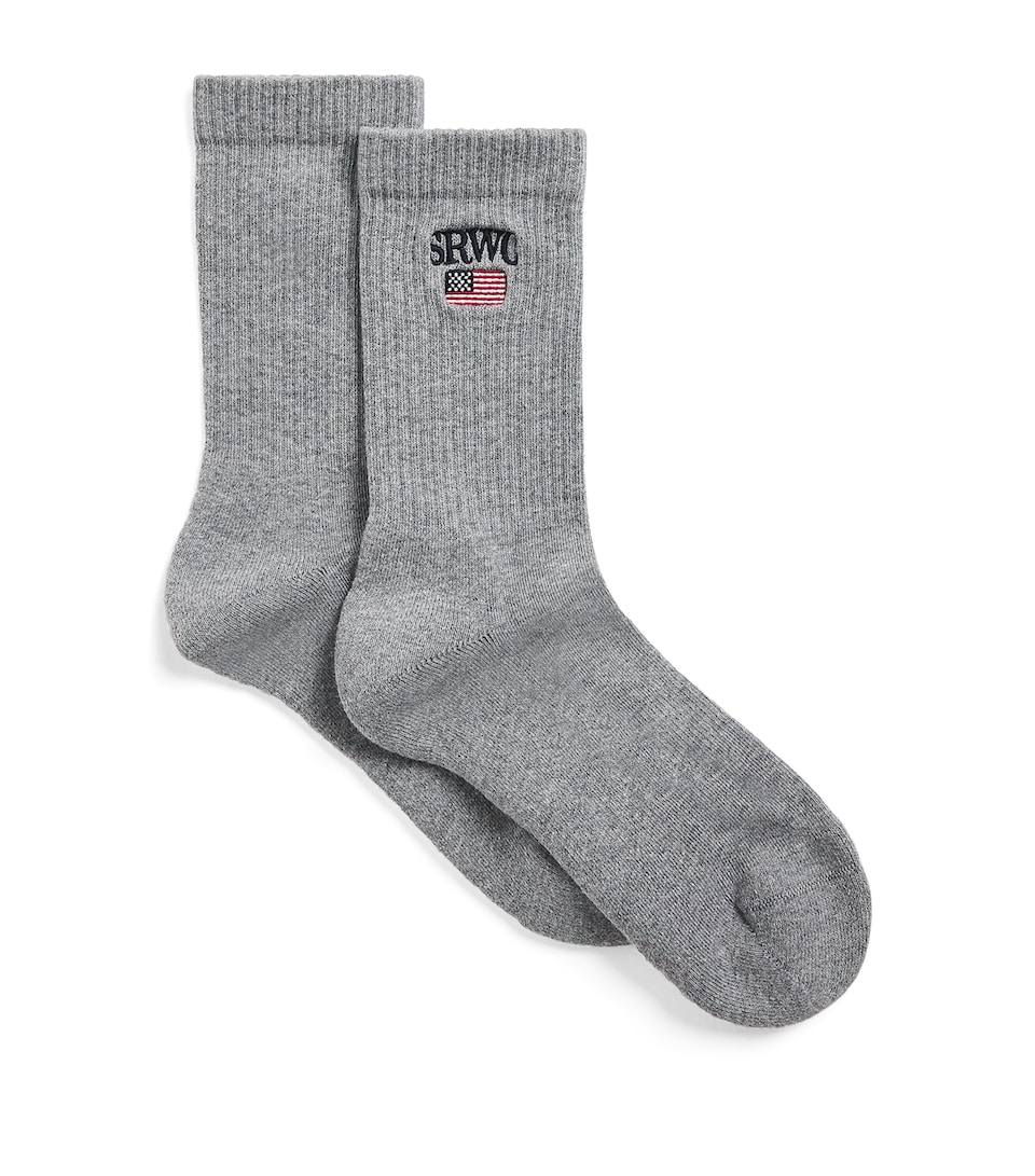 Cotton-Blend Embroidered Socks