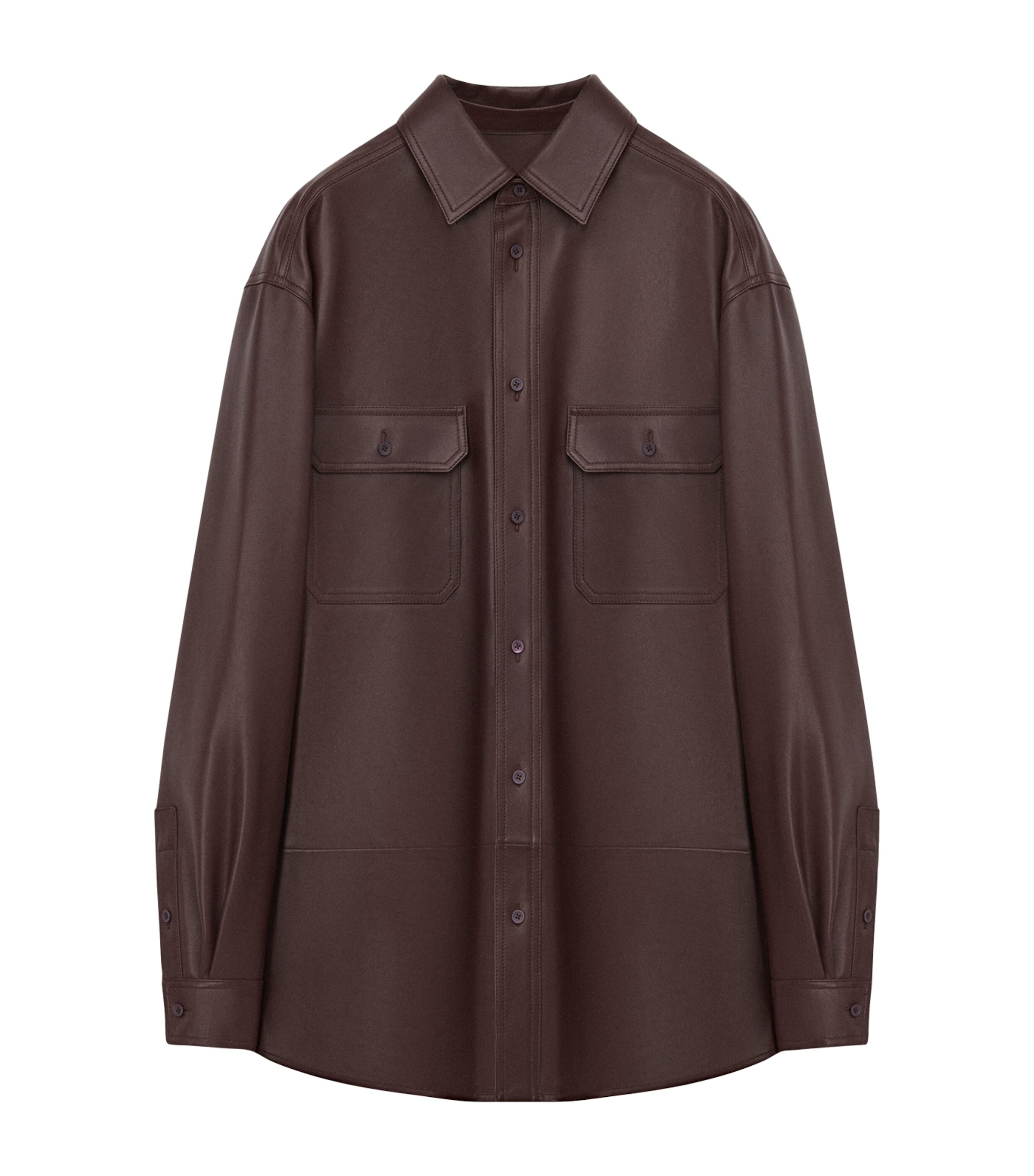 LOEWE Mens Leather Overshirt Chocolate Brown