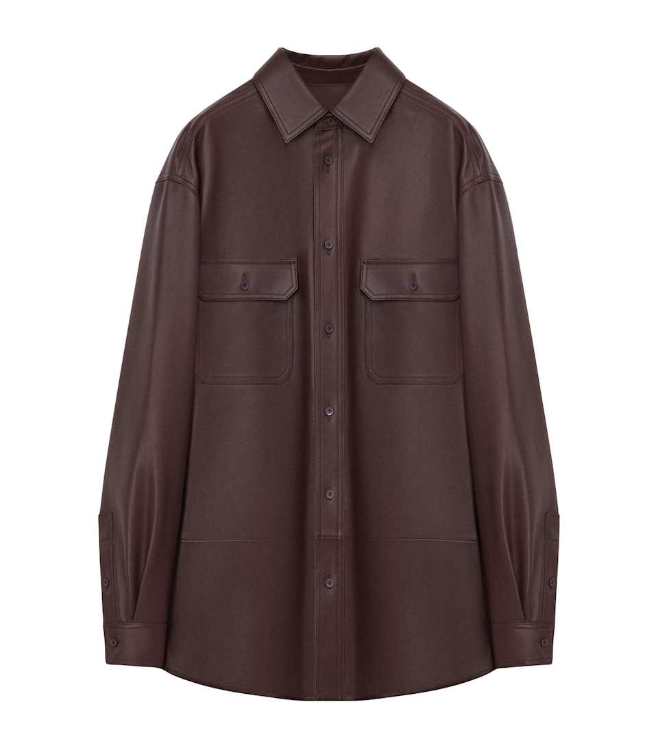 LOEWE Mens Leather Overshirt Chocolate Brown