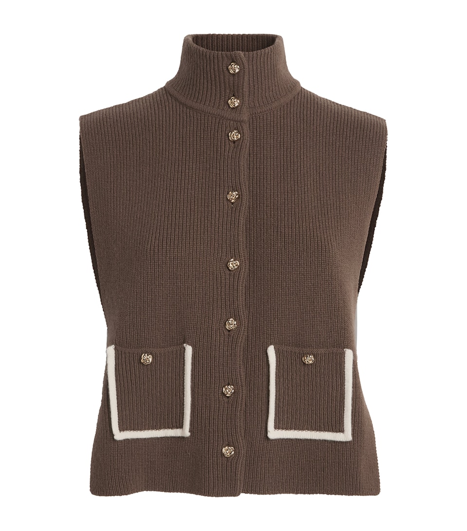 Sandro Paris Womens Wool-Cashmere Sweater Vest Caramel