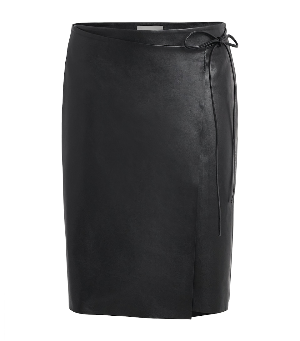 St. Agni Womens Leather Everyday Wrap Midi Skirt Black