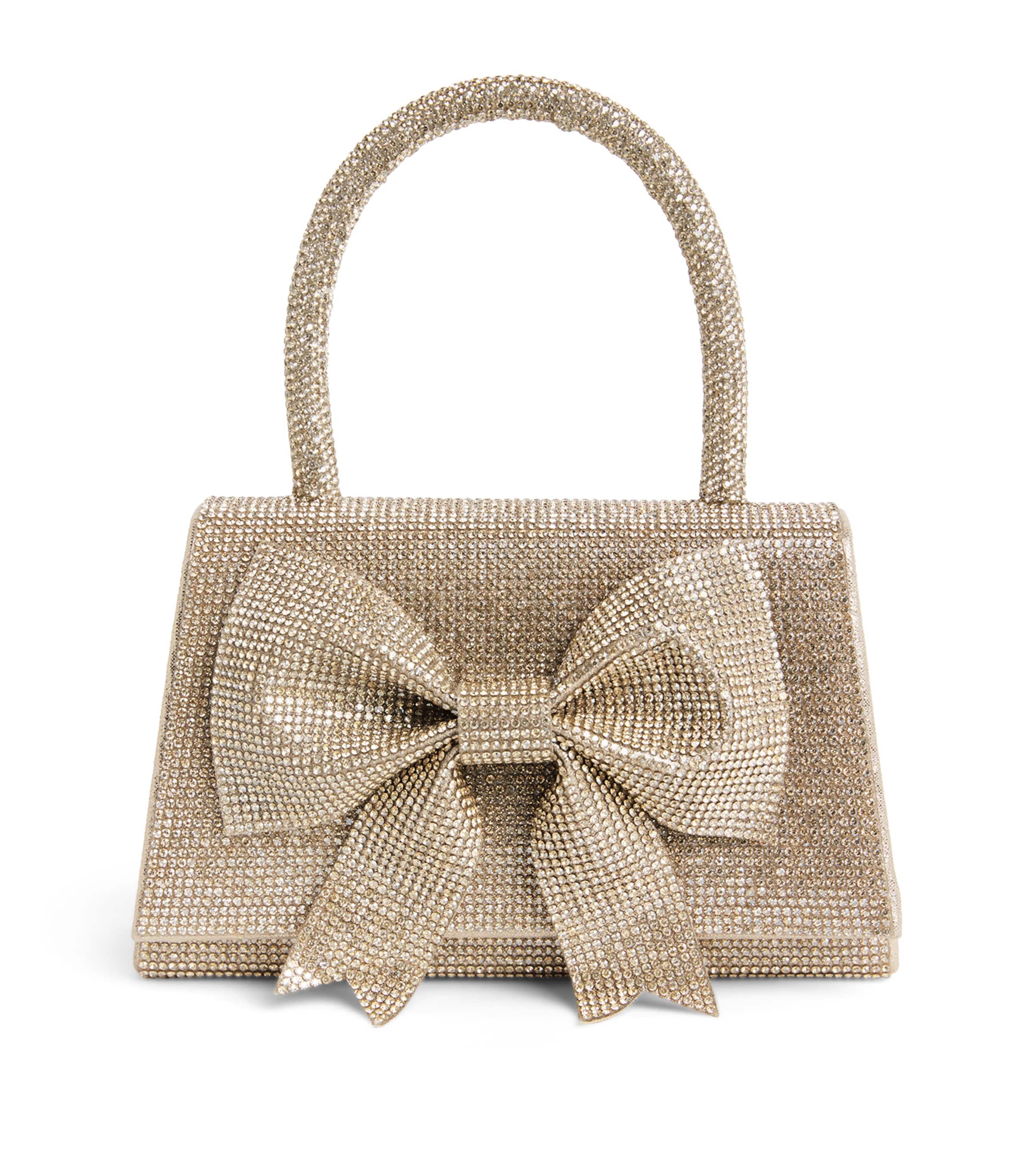 David Charles Embellished Bow Top-Handle Bag M Gold