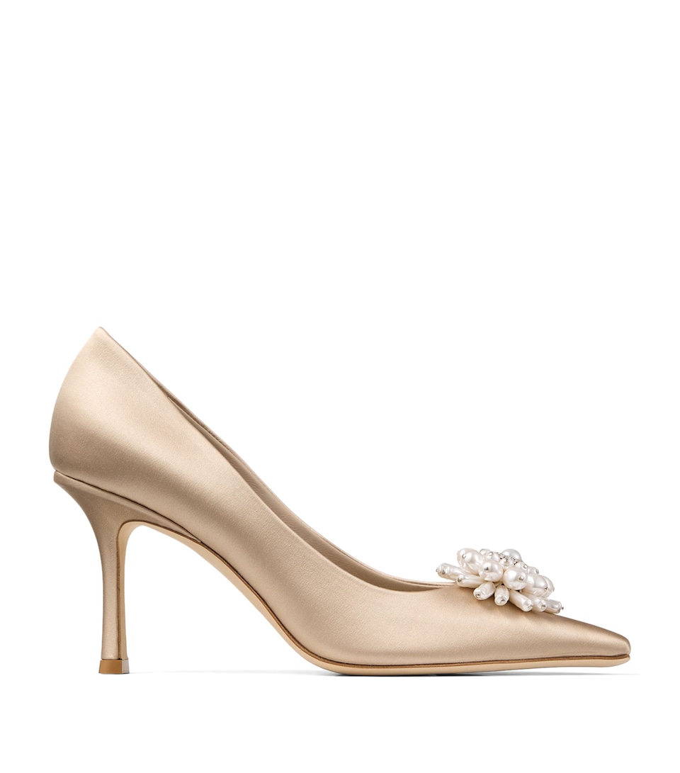 Jimmy Choo Ines 85 Satin Pearl-Embellished Pumps Stone/pearl/crystal