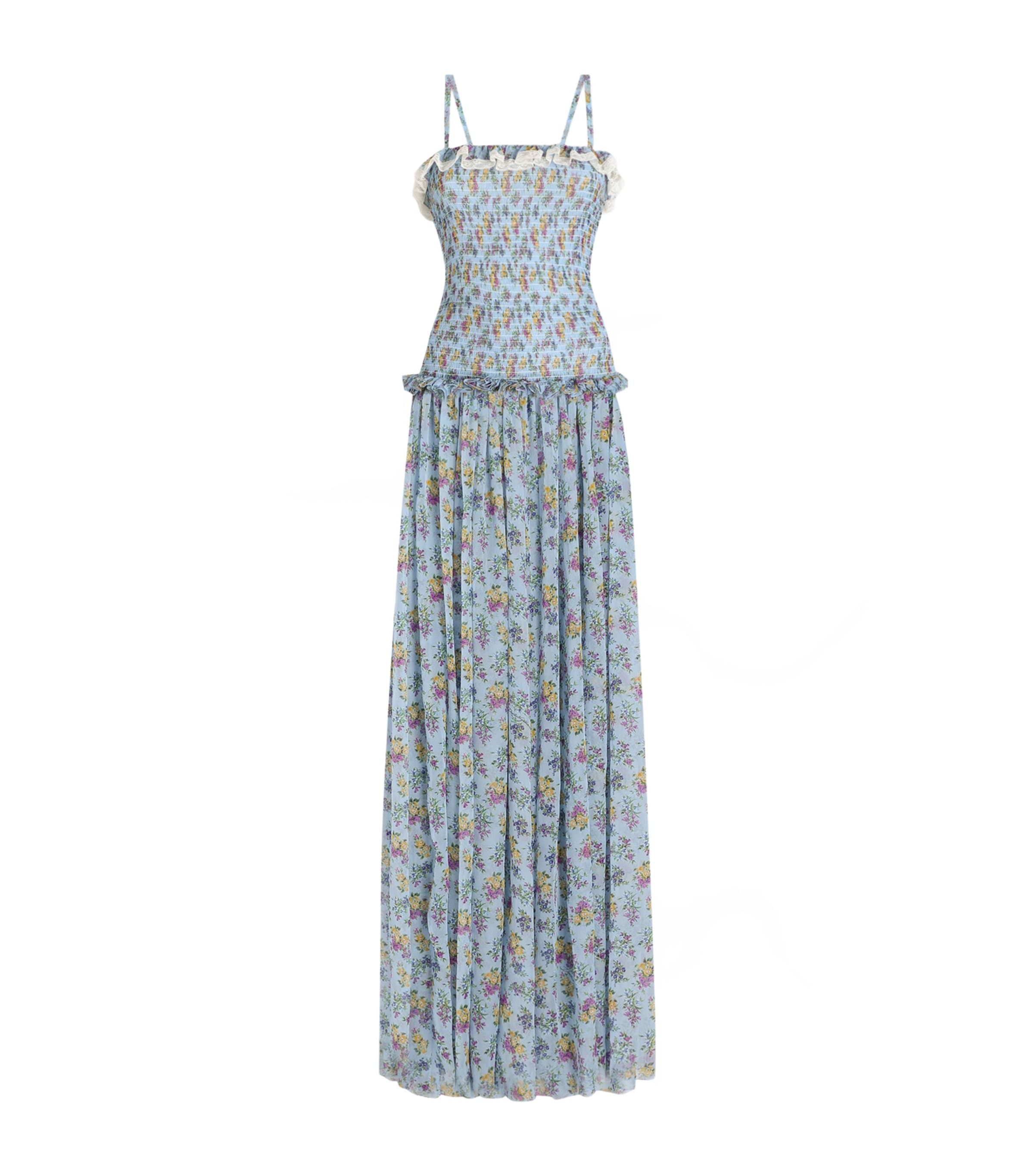 Dolce&Gabbana Womens Silk-Cotton Shirred Floral Maxi Dress Fior