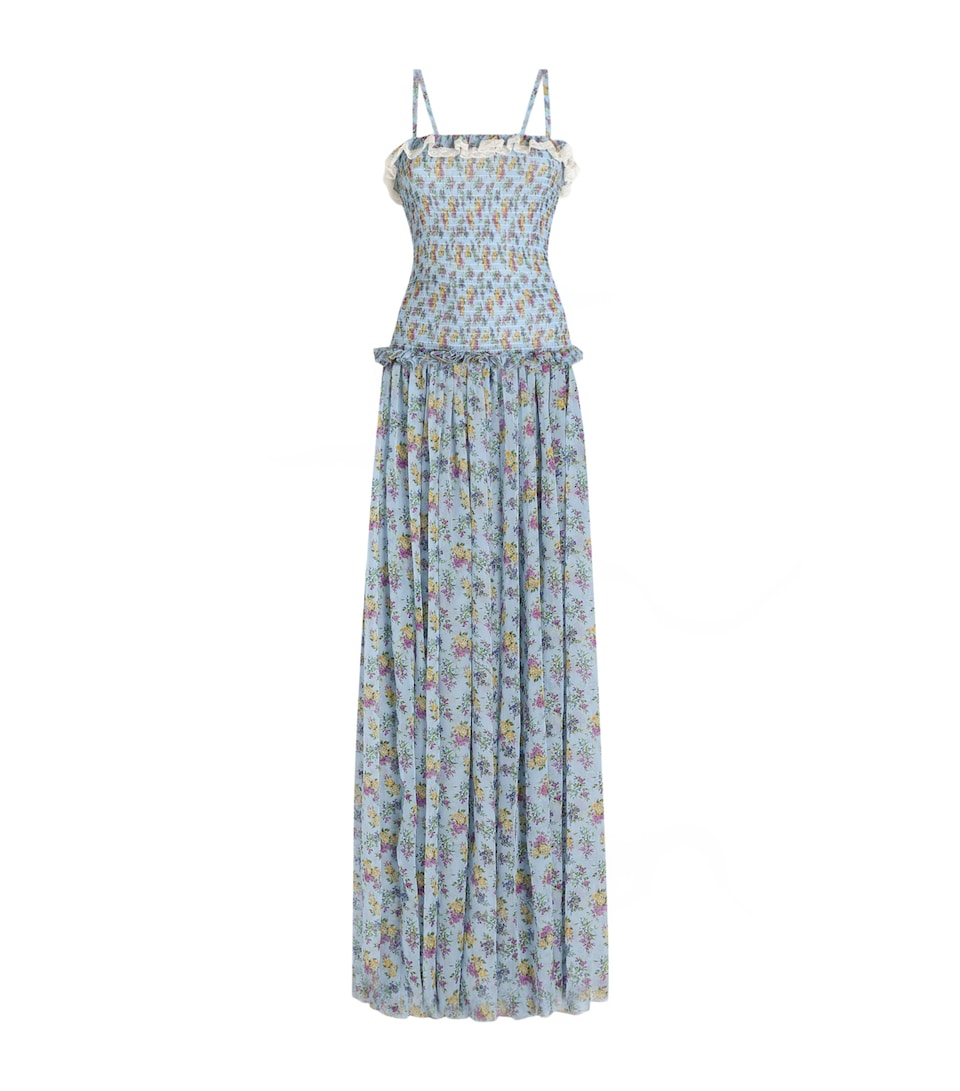 Dolce&Gabbana Womens Silk-Cotton Shirred Floral Maxi Dress Fior