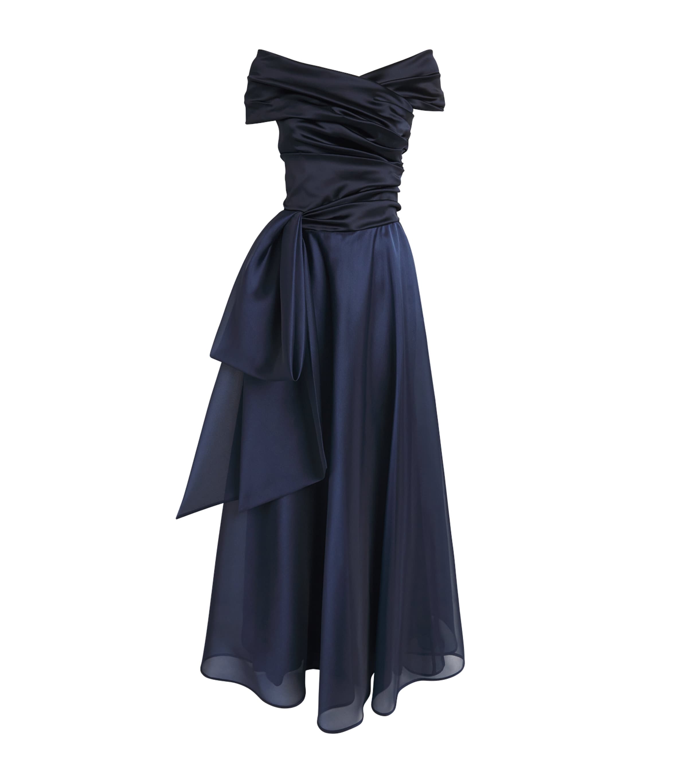 Satin Duchesse Off-The-Shoulder Bow Gown