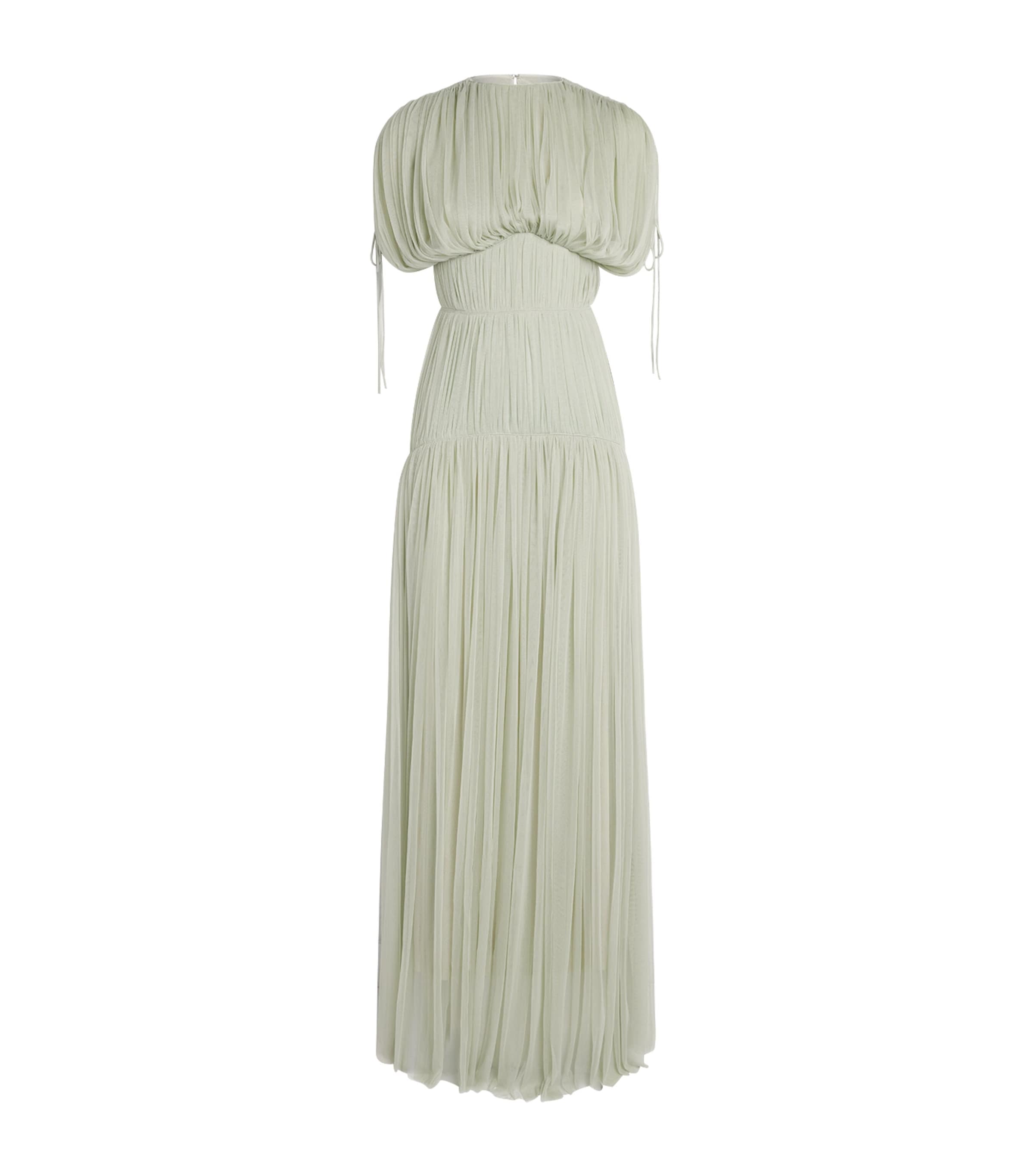 De La Vali Womens Tulle Pleated Nymera Maxi Dress Sage Green