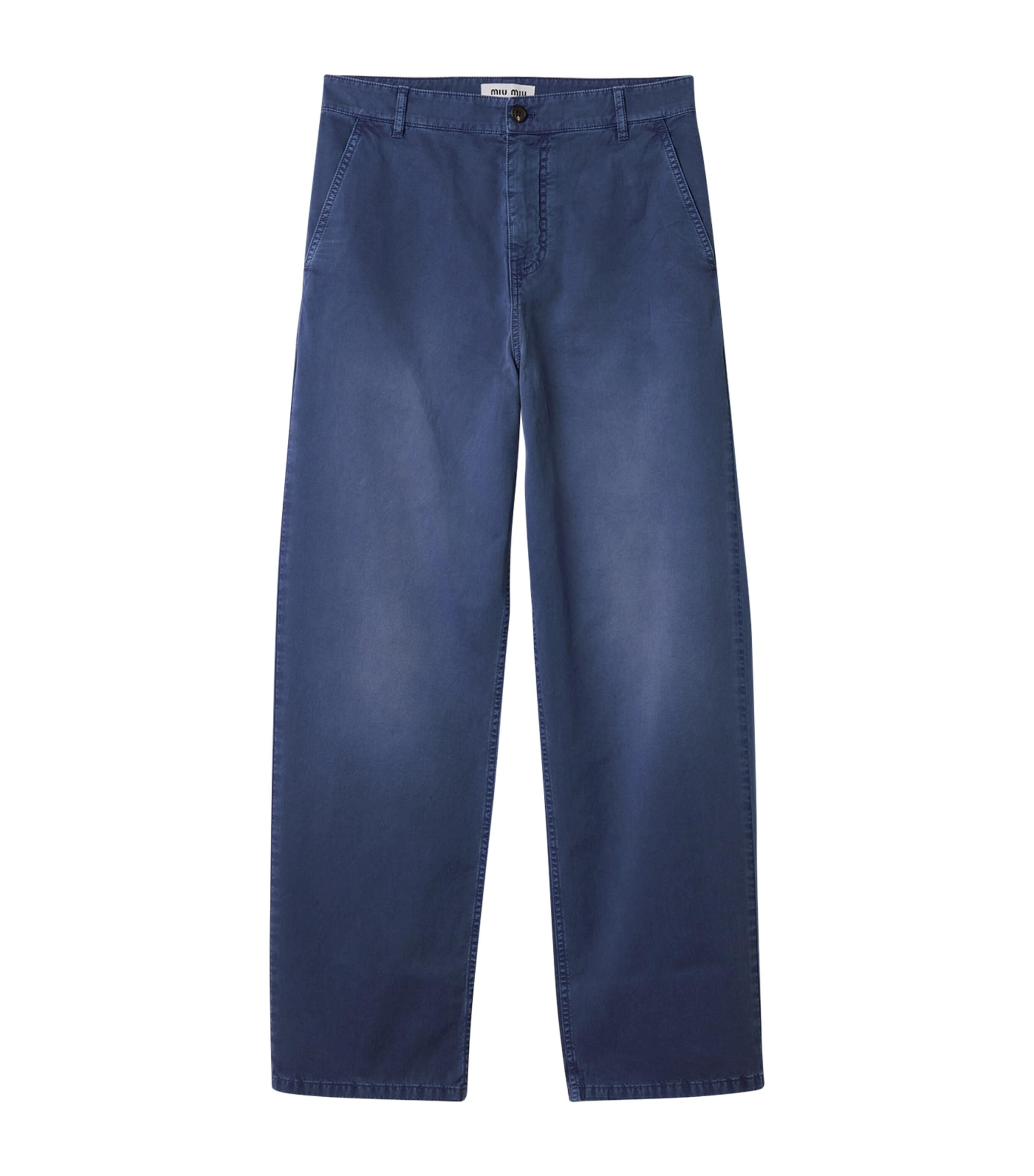 Miu Miu Womens Cotton Straight-Leg Trousers Blue