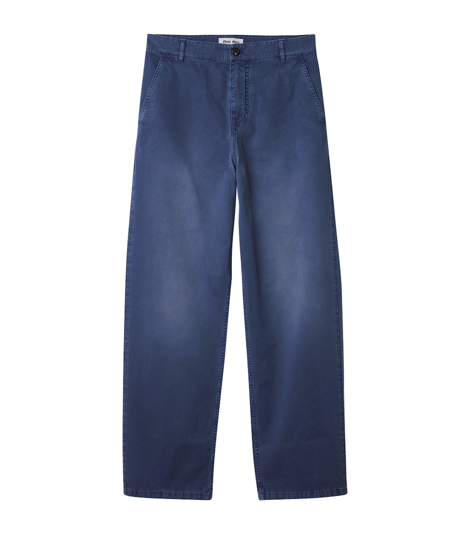 Miu Miu Womens Cotton Straight-Leg Trousers Blue