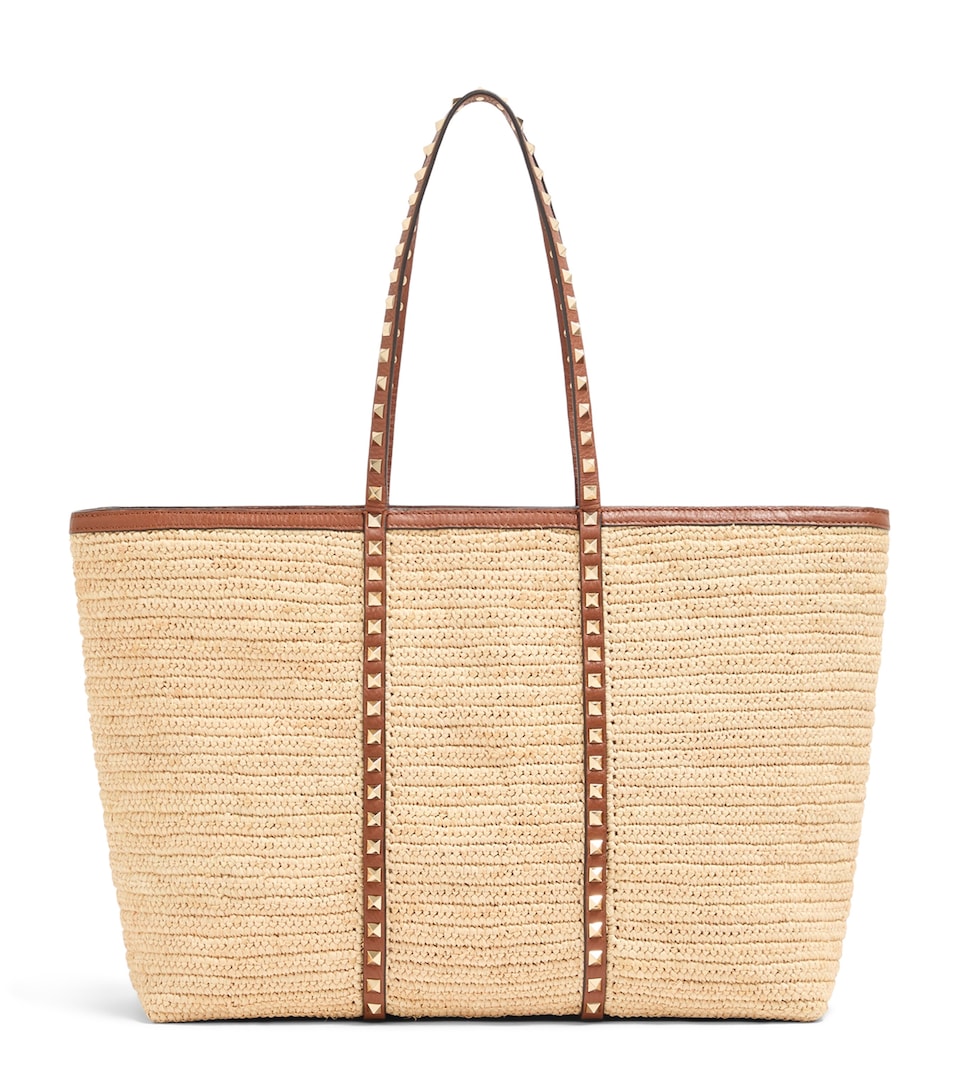 Large Straw Rockstud Tote Bag