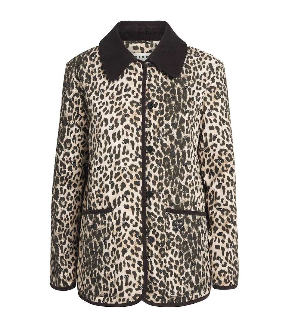 Rixo Womens Cotton Leopard Earla Quilted Jacket Nina Leopard Mocha