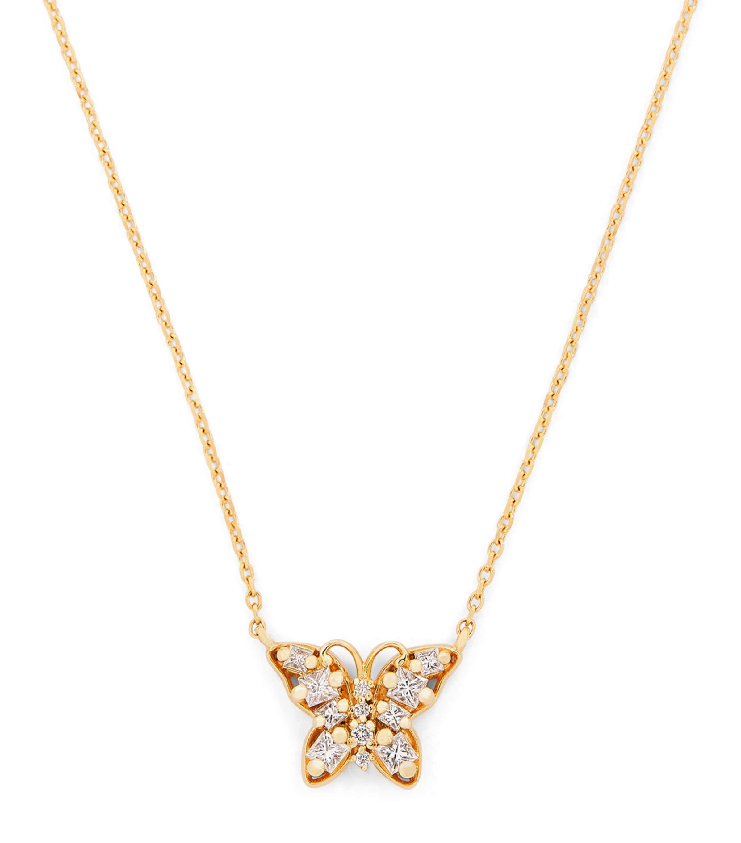 Mini Yellow Gold and Diamond Princess Butterfly Necklace