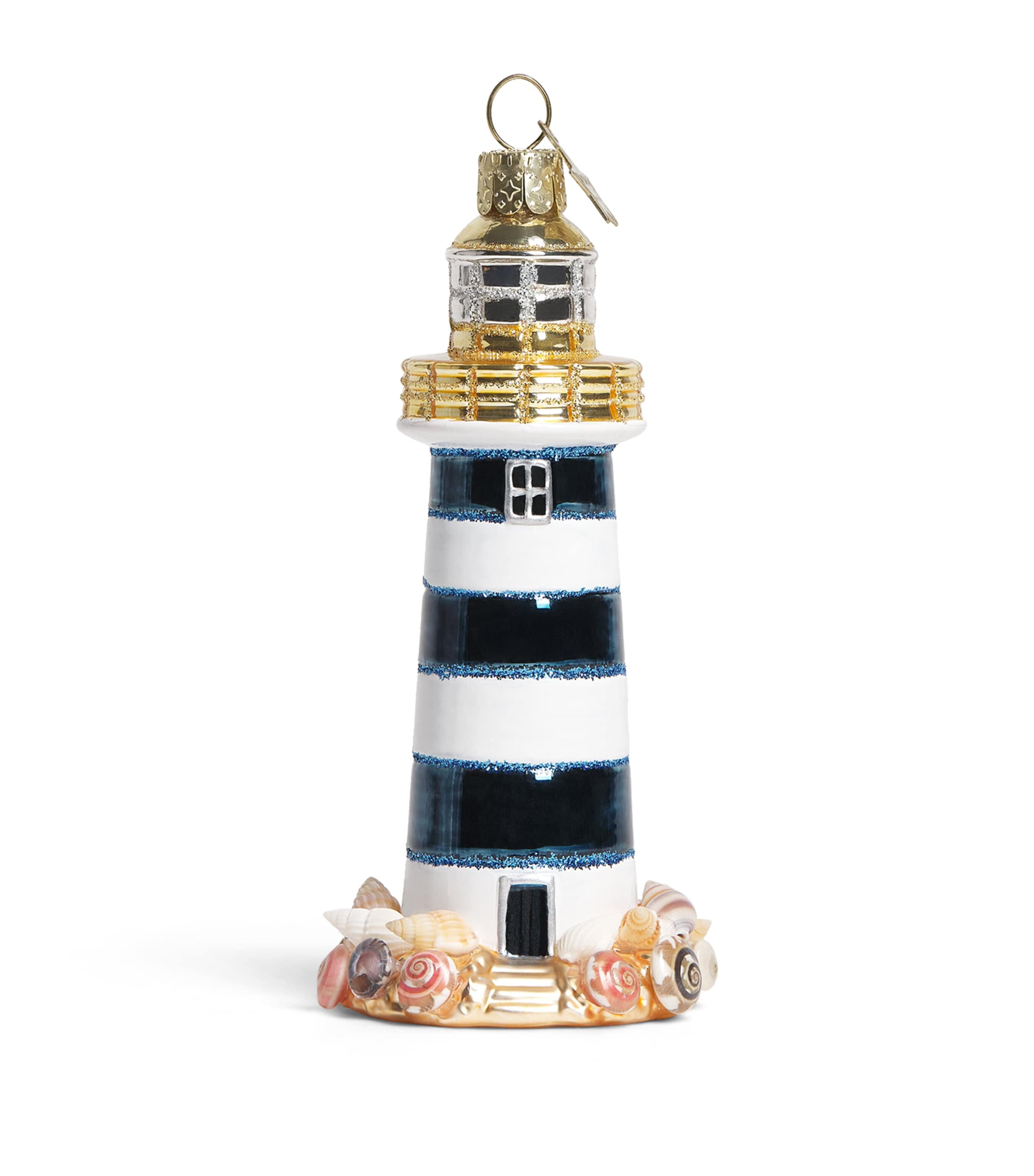 Harrods Glass Lighthouse Tree Decoration White/blue