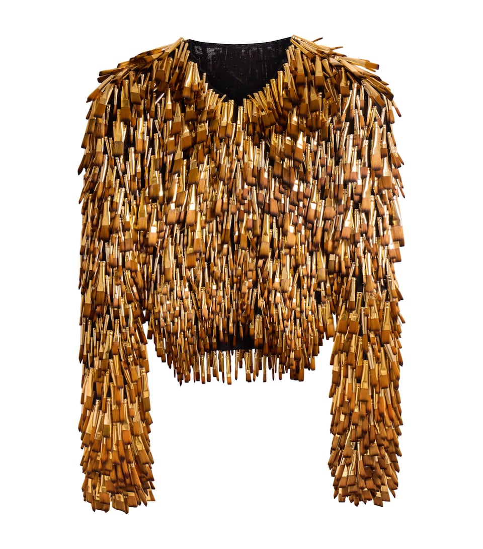 Schiaparelli Womens Embellished Brush Cardigan Gold