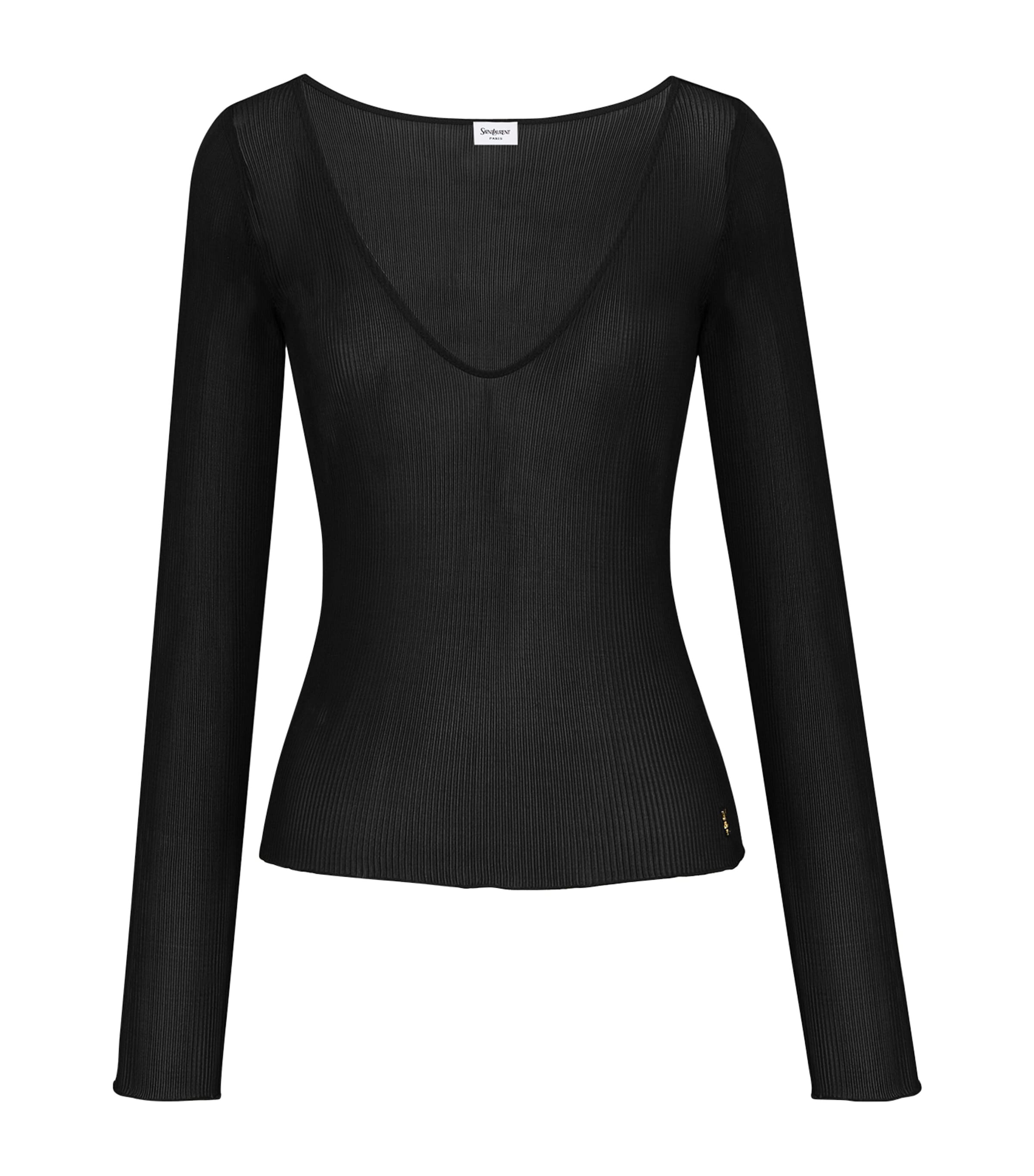 Saint Laurent Womens Silk Ribbed V-Neck Sweater
