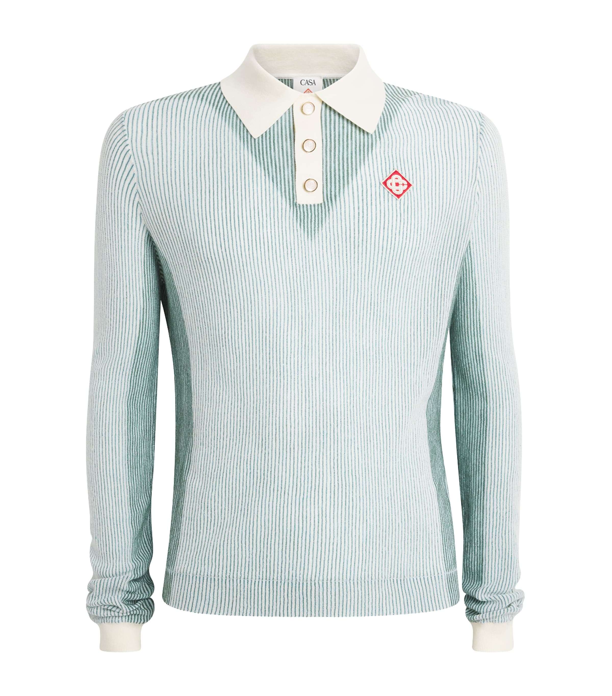 Stripe Monogram Long-Sleeve Polo Shirt