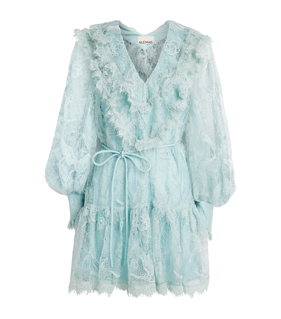 ALEMAIS Womens Ruffled Lace Winifred Mini Dress Sage