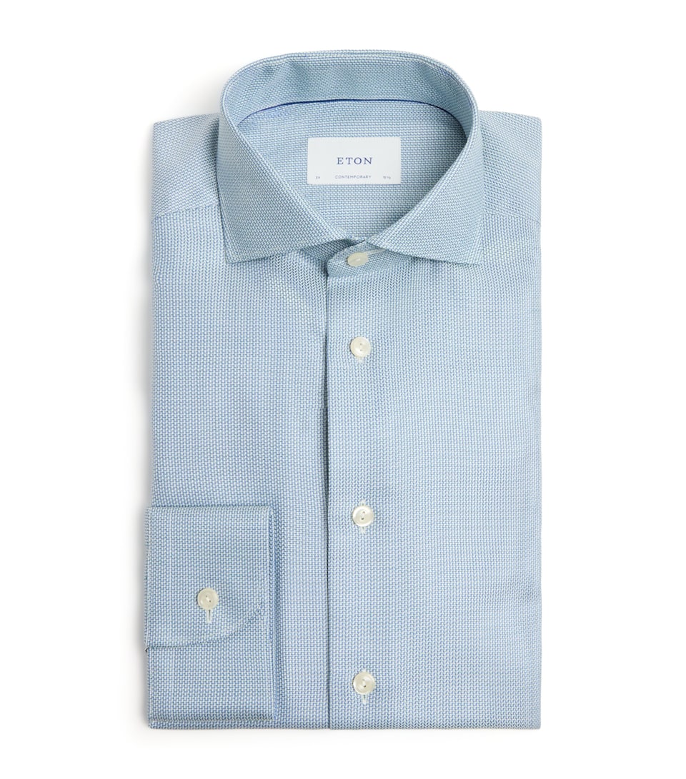 Eton Mens Cotton Patterned Contemporary Fit Shirt Dark Blue