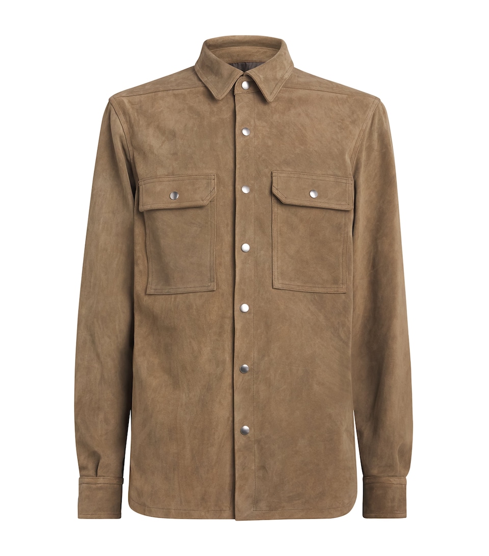Rick Owens Mens Suede Overshirt Sumi Brown