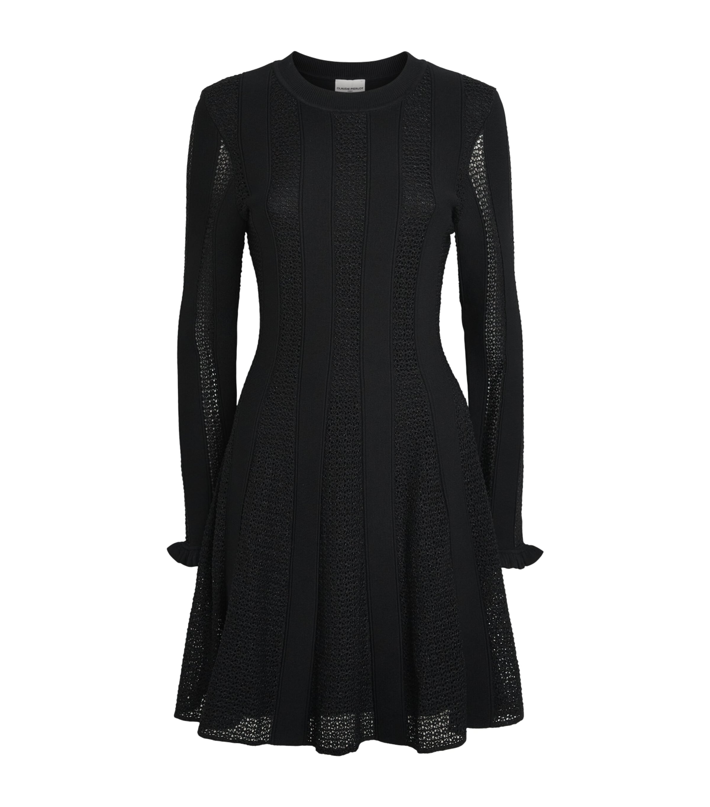 Claudie Pierlot Womens Metallic-Knit Mini Skater Dress Black