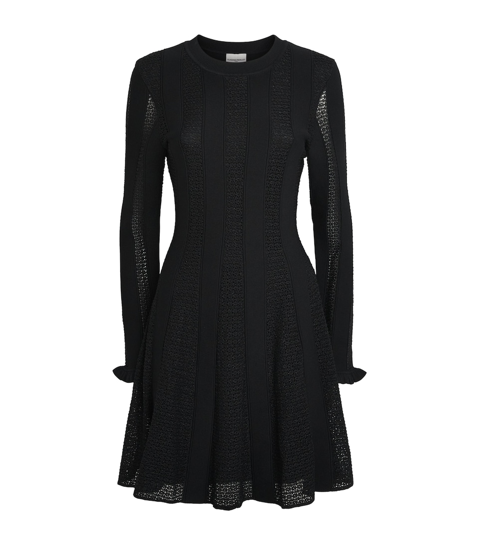 Claudie Pierlot Womens Metallic-Knit Mini Skater Dress Black