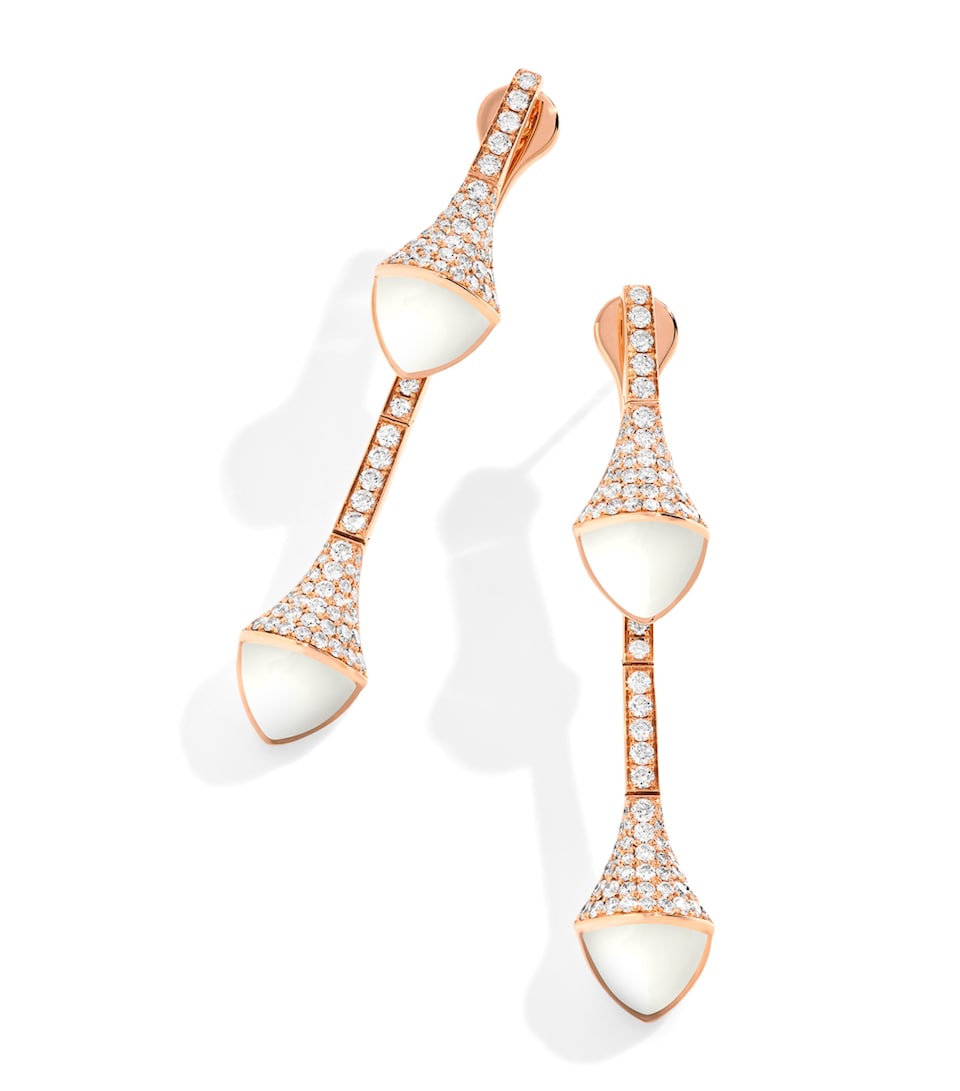 Rose Gold, Diamond and White Agate Cleo Drop Earrings