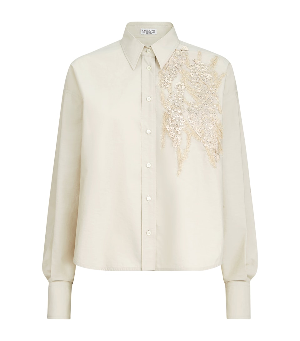Cotton-Blend Embroidered Poplin Shirt
