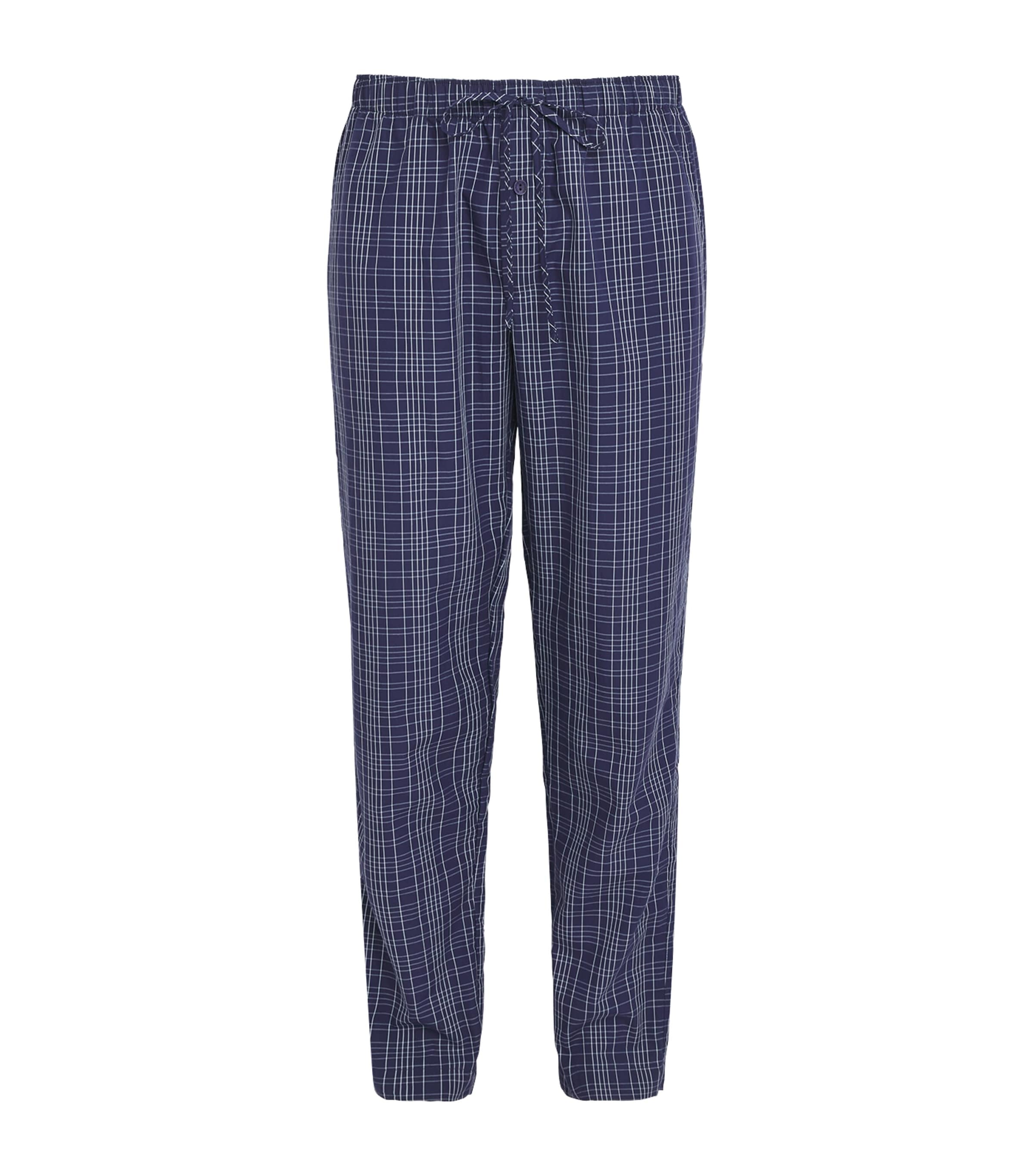 Hanro Mens Cotton Night & Day Pyjama Bottoms Checked Bl