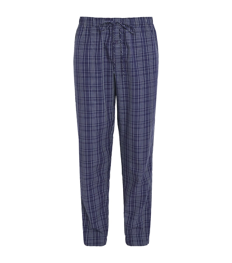 Hanro Mens Cotton Night & Day Pyjama Bottoms Checked Bl