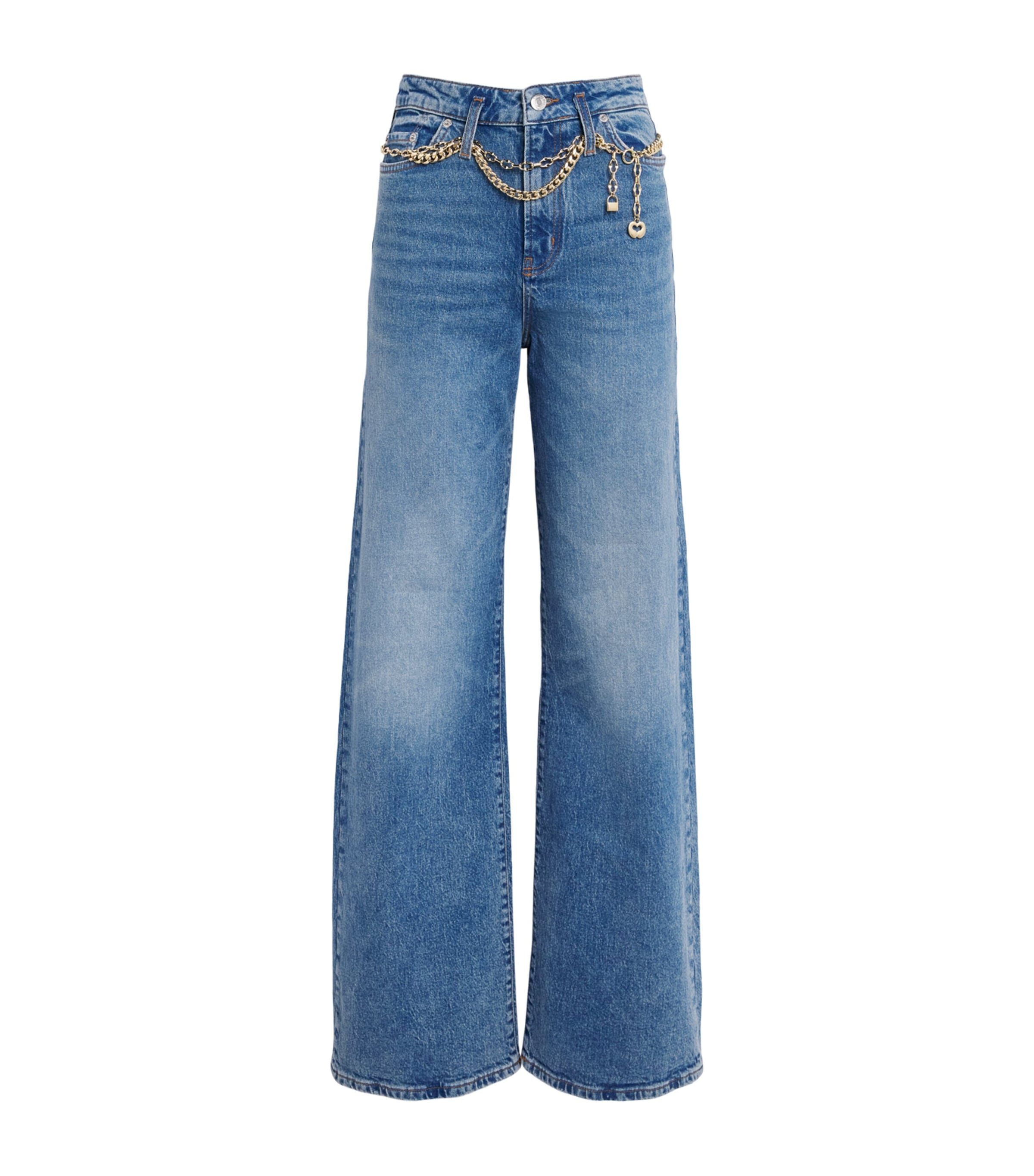 Maje Womens Chain-Detail High-Rise Wide-Leg Jeans Blue