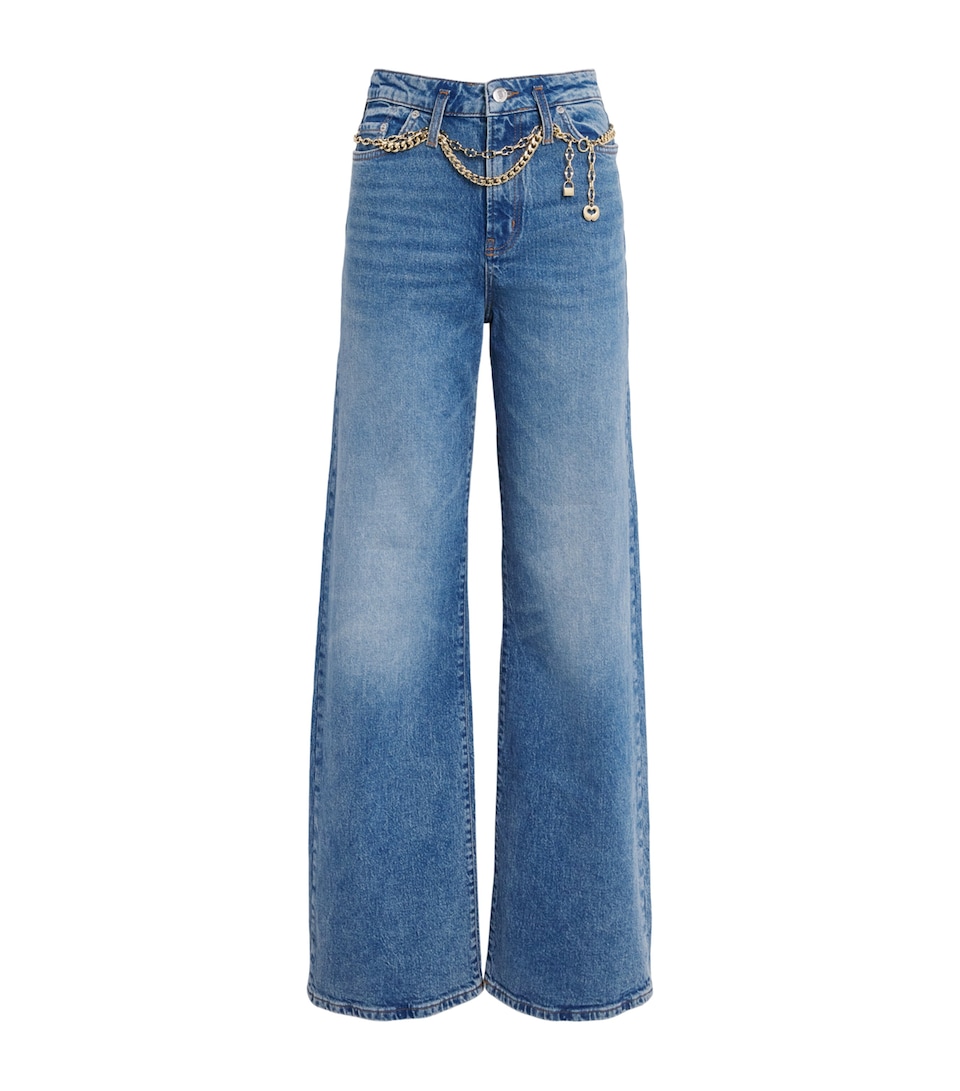 Maje Womens Chain-Detail High-Rise Wide-Leg Jeans Blue