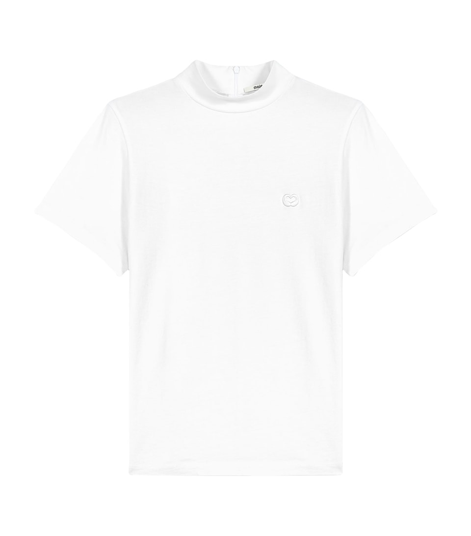 Maje Womens Funnel-Neck Zipped T-Shirt White