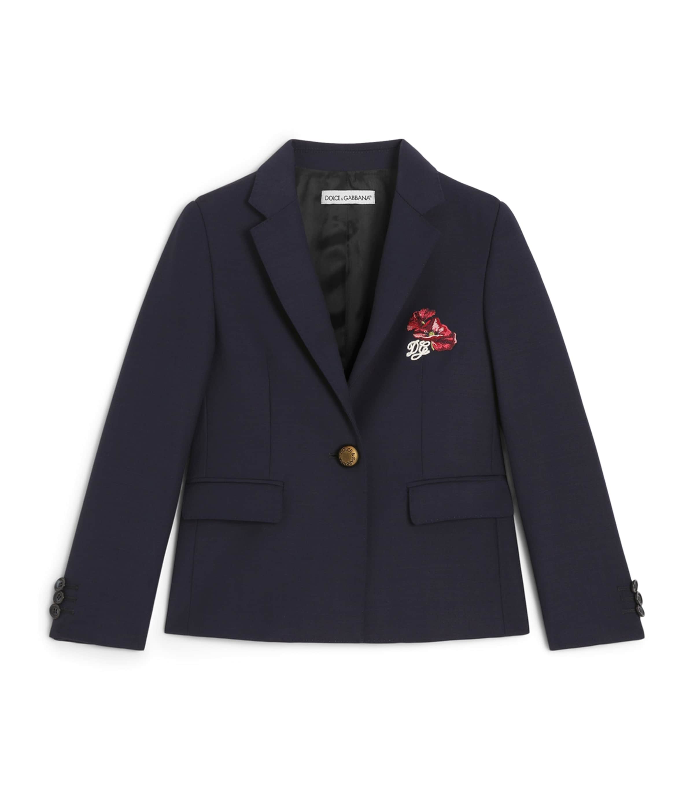 Dolce&Gabbana Kids Virgin Wool Embroidered Blazer (8-12+ Years) Blue