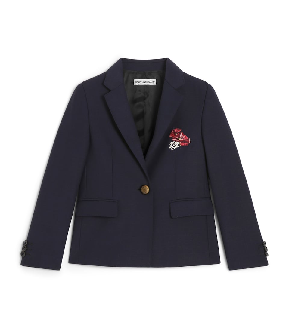 Dolce&Gabbana Kids Virgin Wool Embroidered Blazer (8-12+ Years) Blue