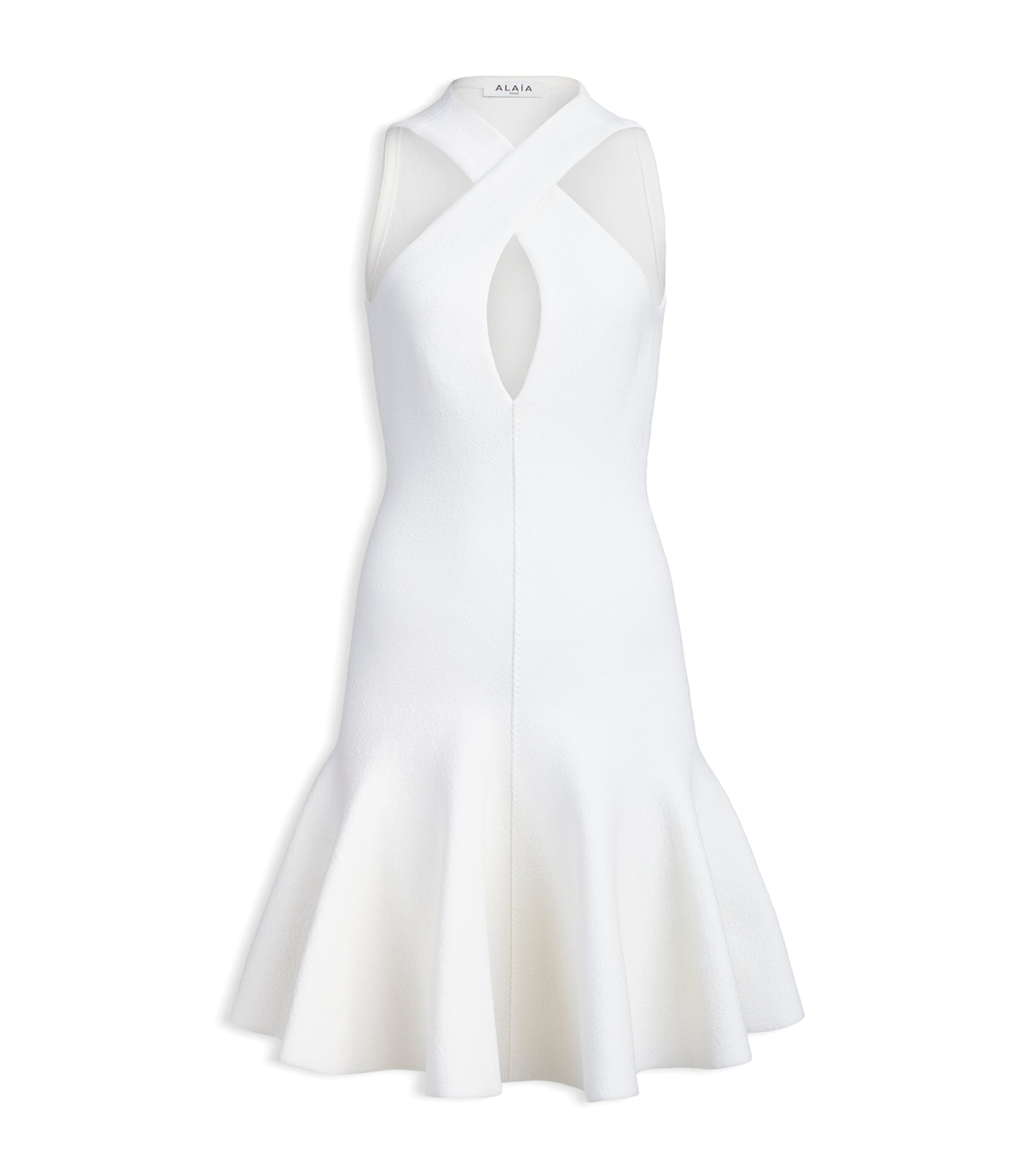 Alaïa Womens Knitted Cross-Front Mini Dress Natural White
