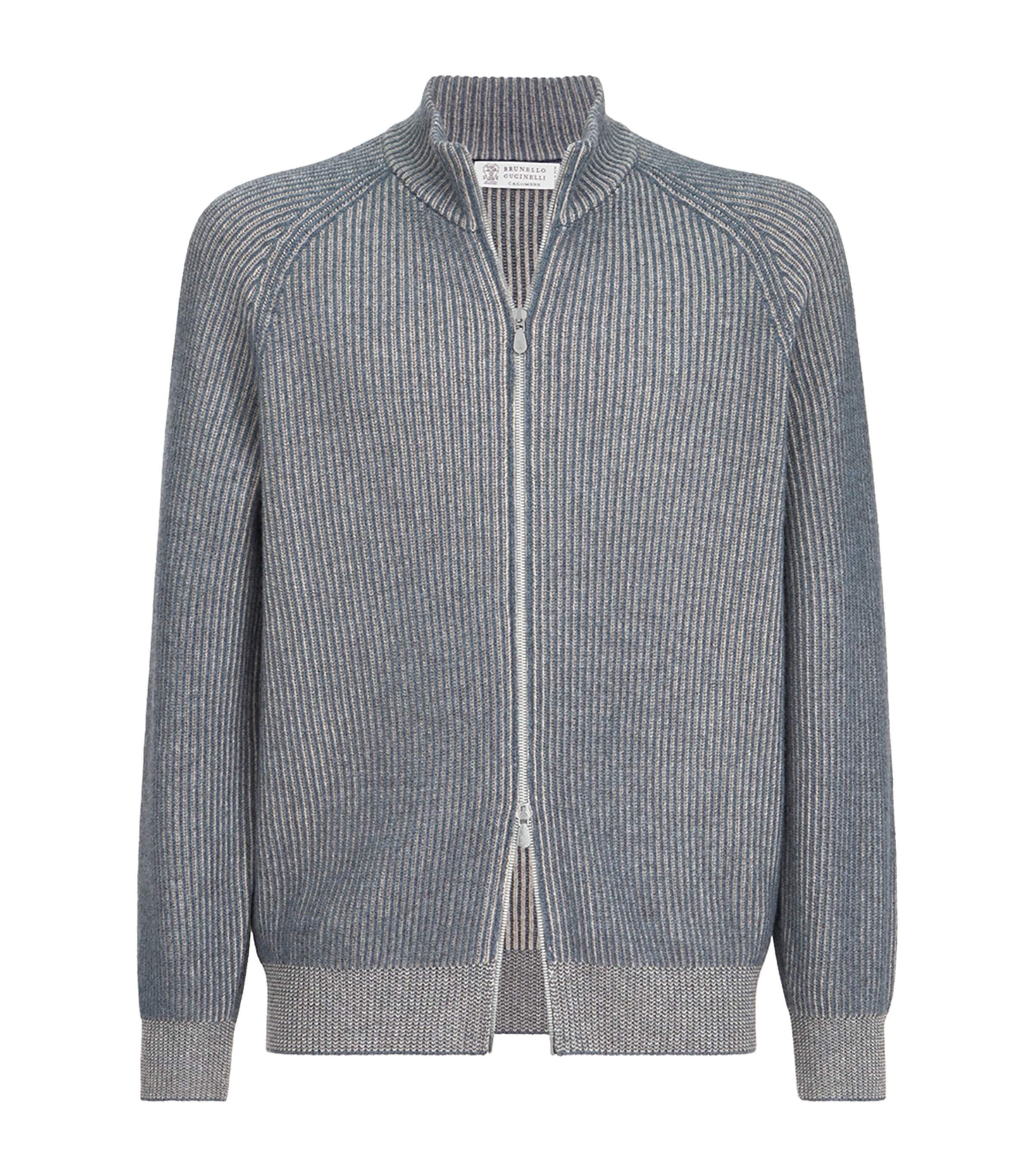Brunello Cucinelli Mens Cashmere Ribbed Zip-Up Cardigan