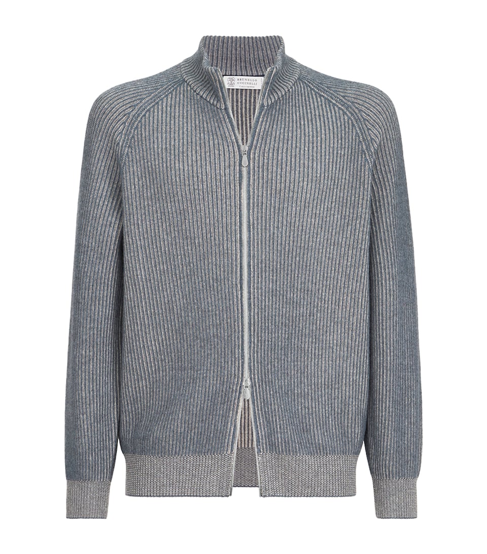 Brunello Cucinelli Mens Cashmere Ribbed Zip-Up Cardigan